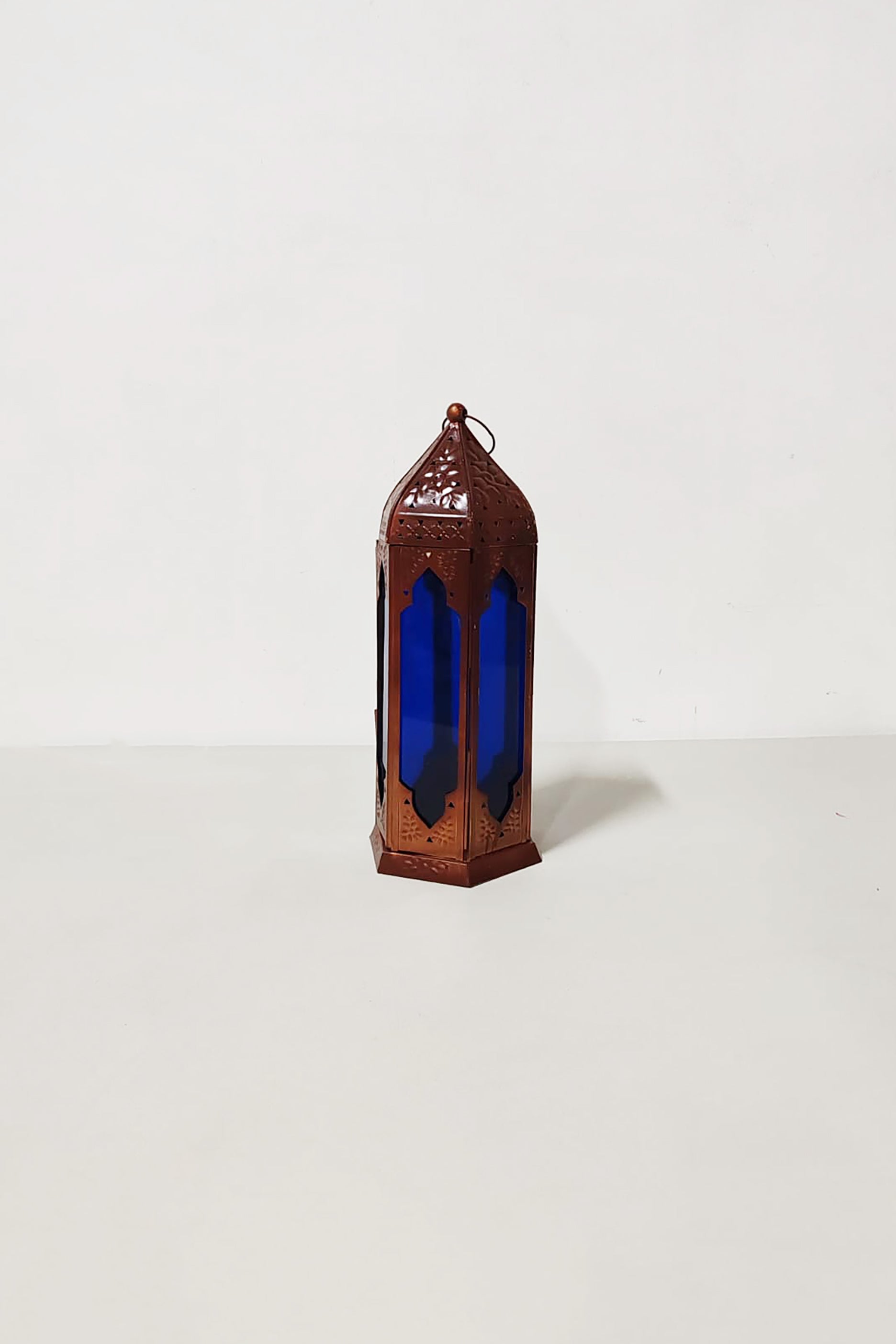 Brown Metal Lantern (Blue Glass)