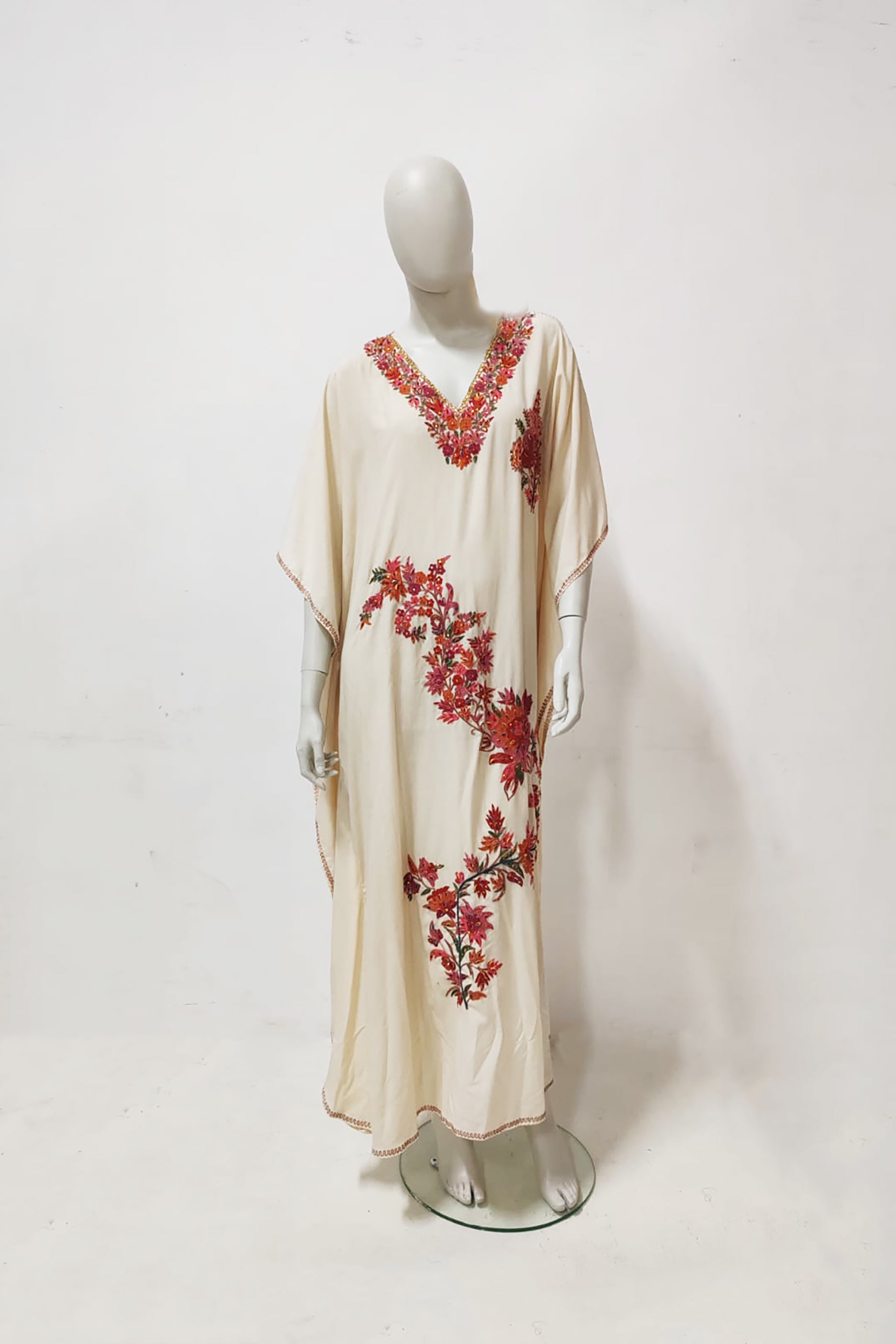 Beige and Red Embroidery Jalabiya