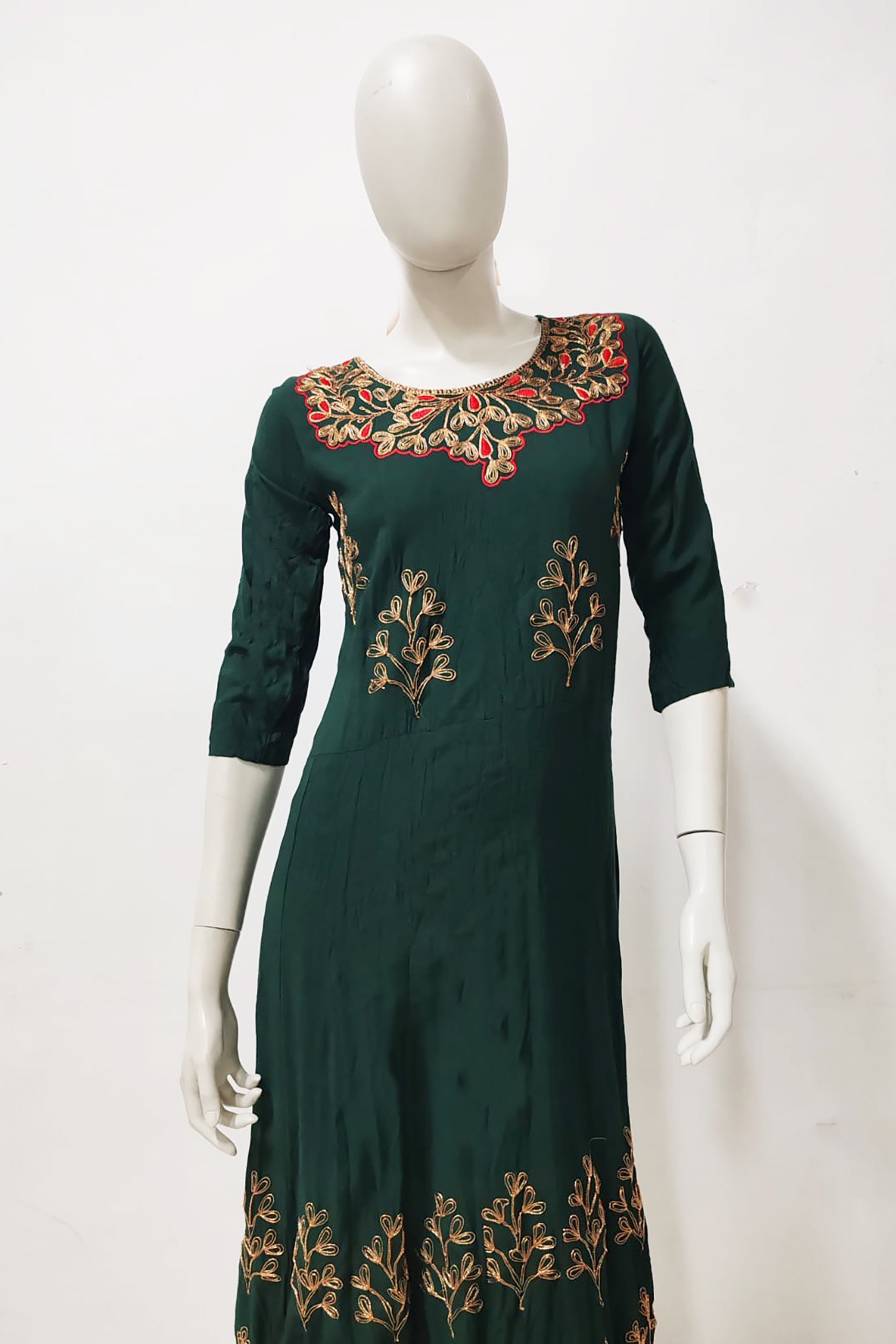 Dark Green Dress with Floral Design