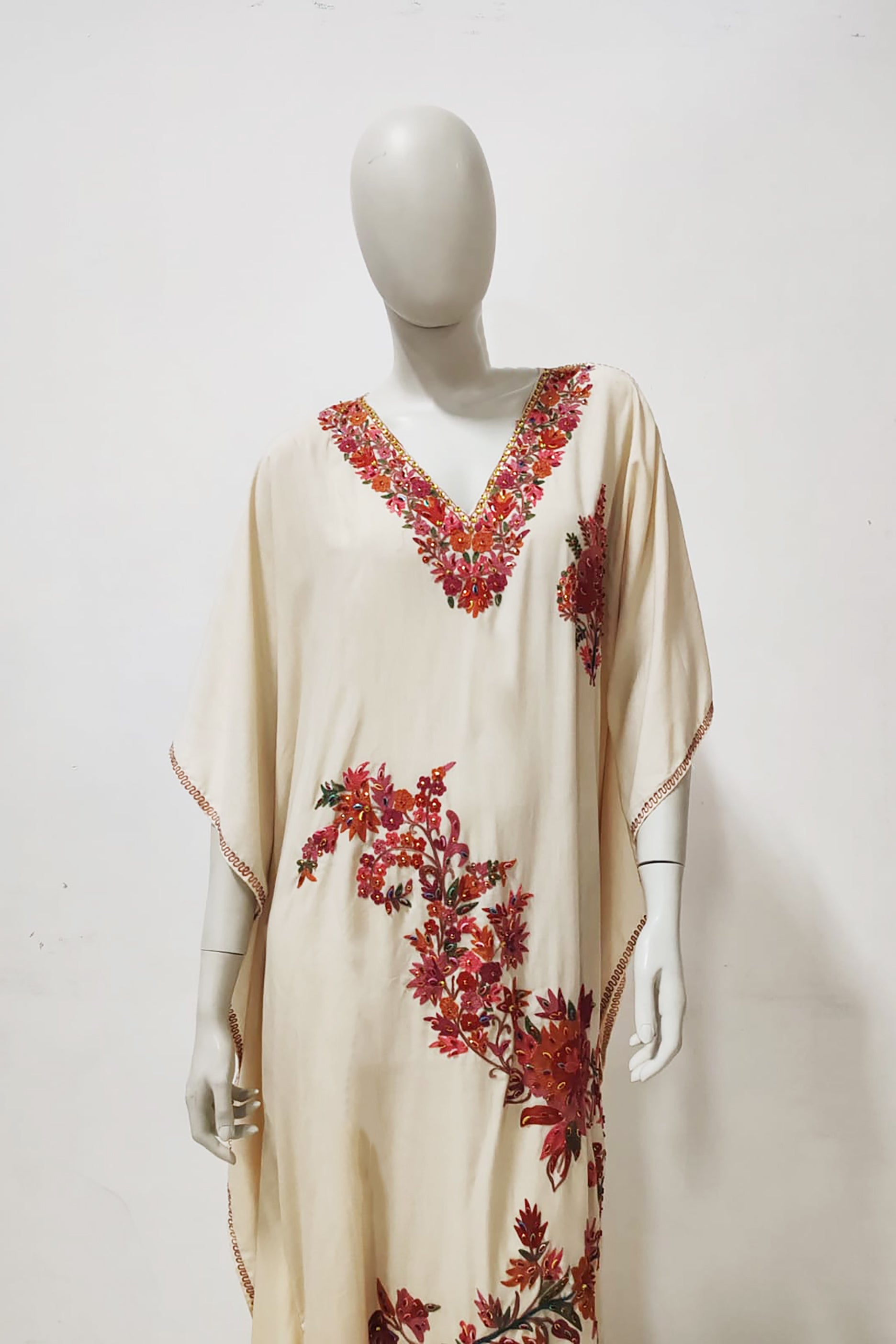 Beige and Red Embroidery Jalabiya