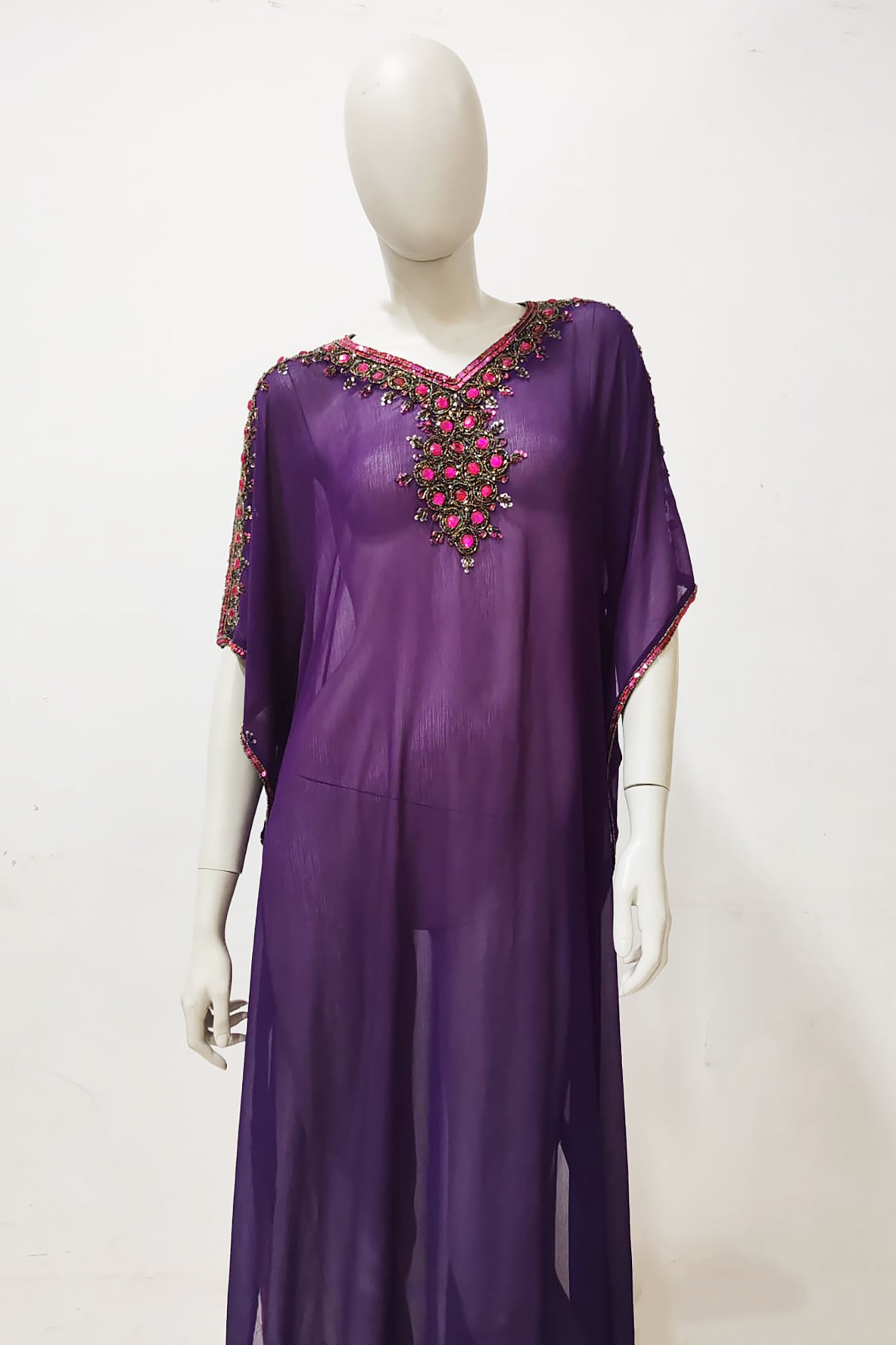 Oversized Violet Kaftan with Embroidery