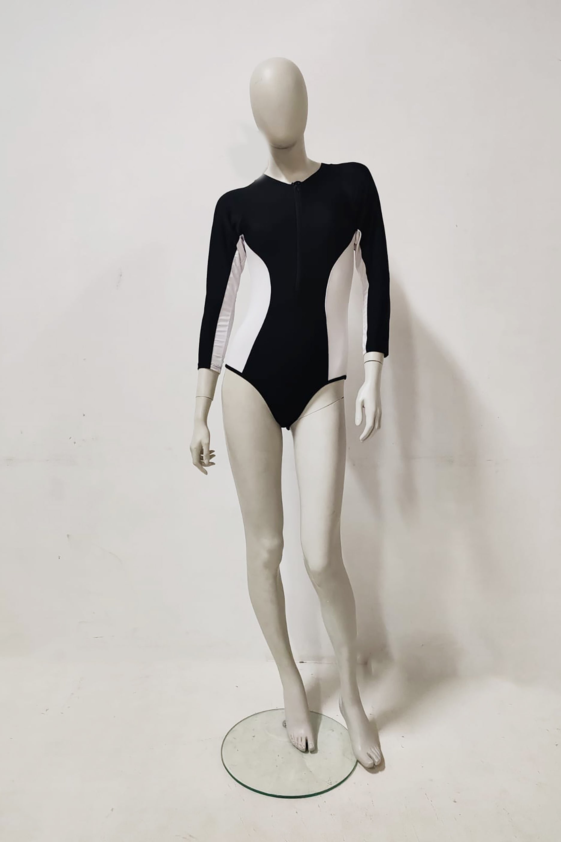 Black and White Long Sleeve Swimsuit