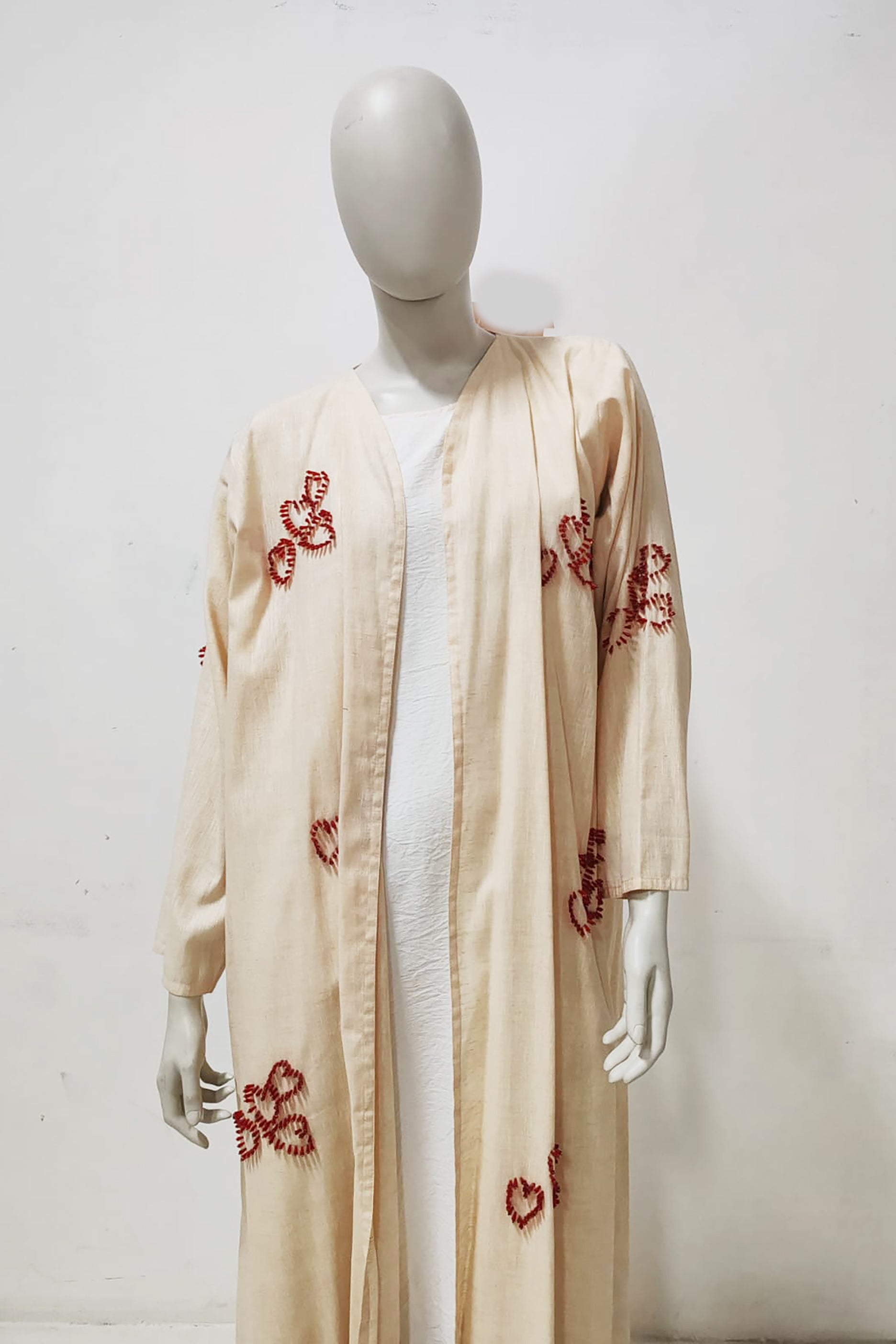 Beige Abaya with Heart Embroidery Design