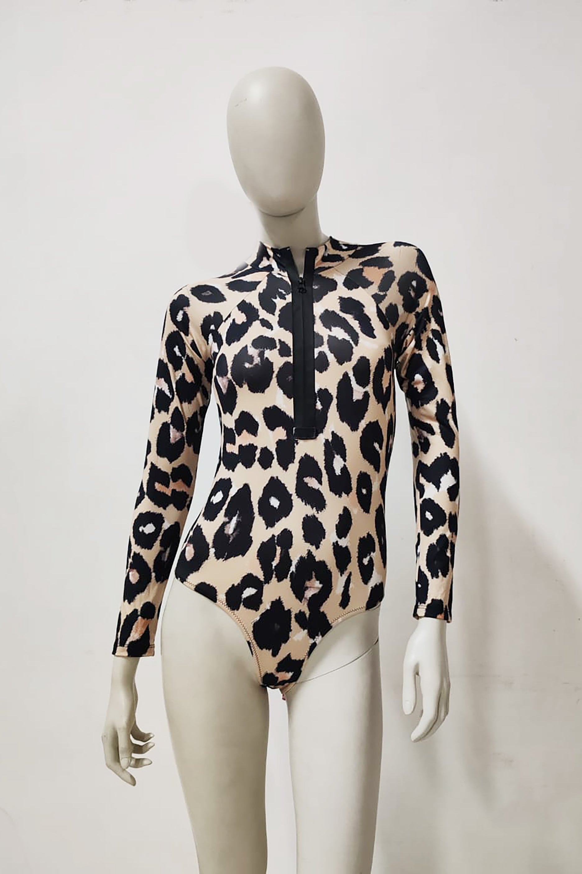 Leopard Print Long Sleeve Swimsuit