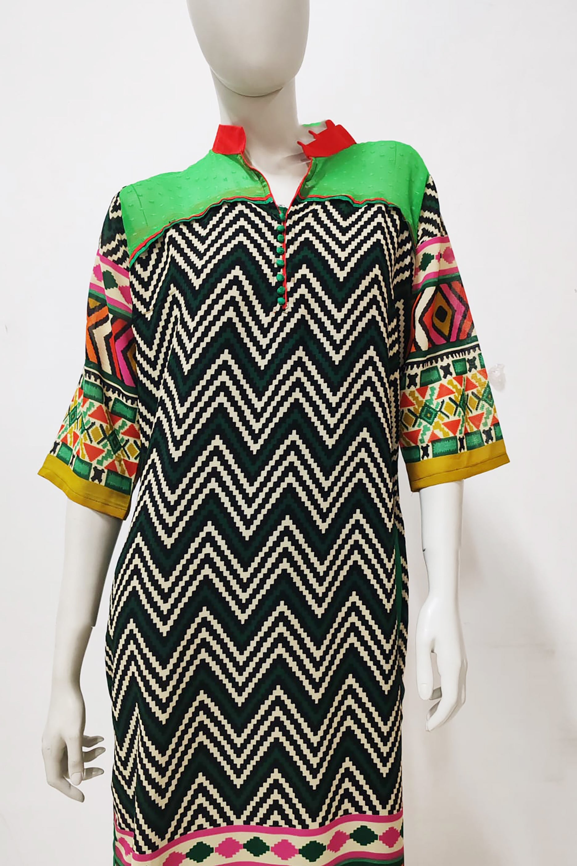 Black and Green Printed Long Kurta