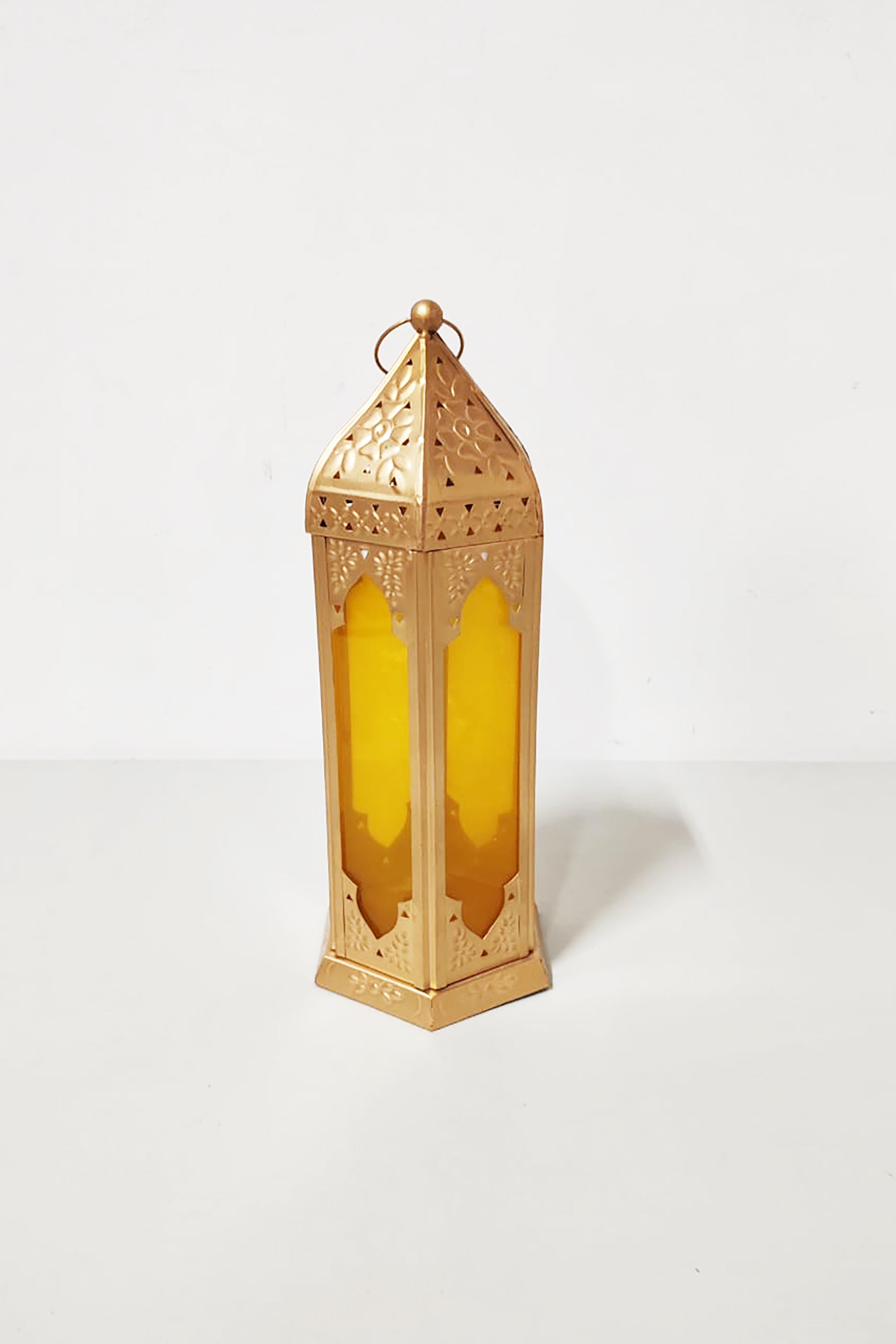 Gold Metal Lantern (Yellow Glass)