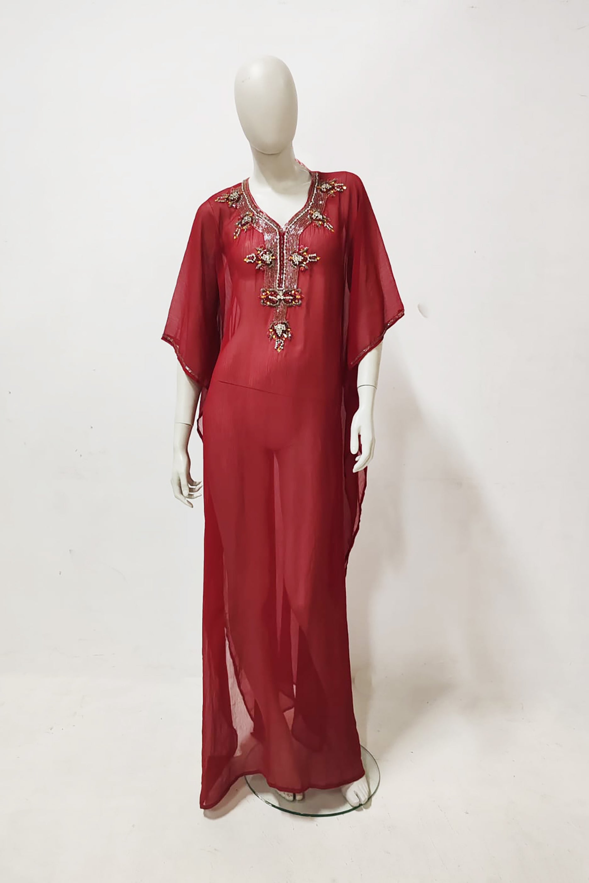 Maroon Jalabiya with Embroidery