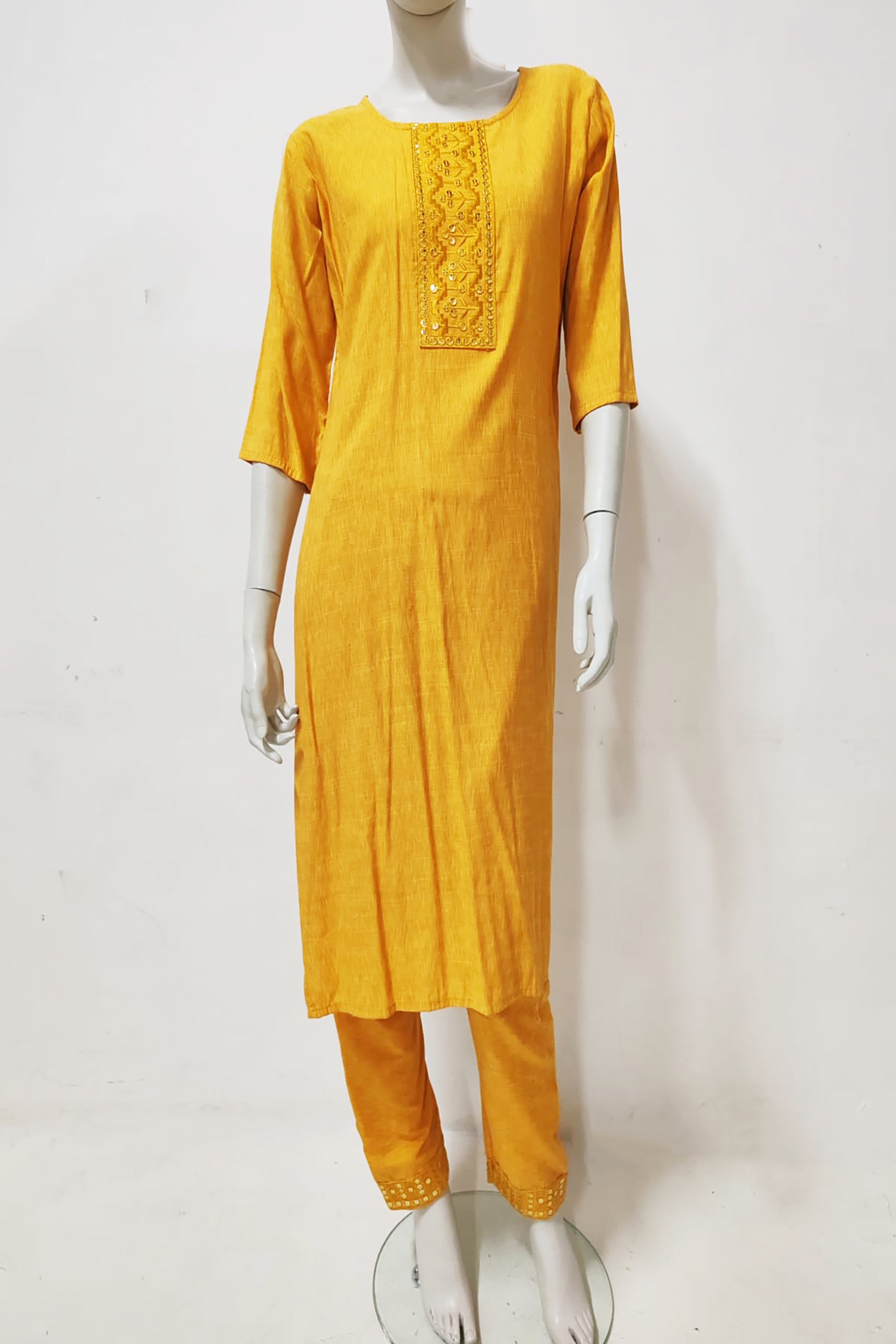 Mustard Color With Embroidery Kurta Set