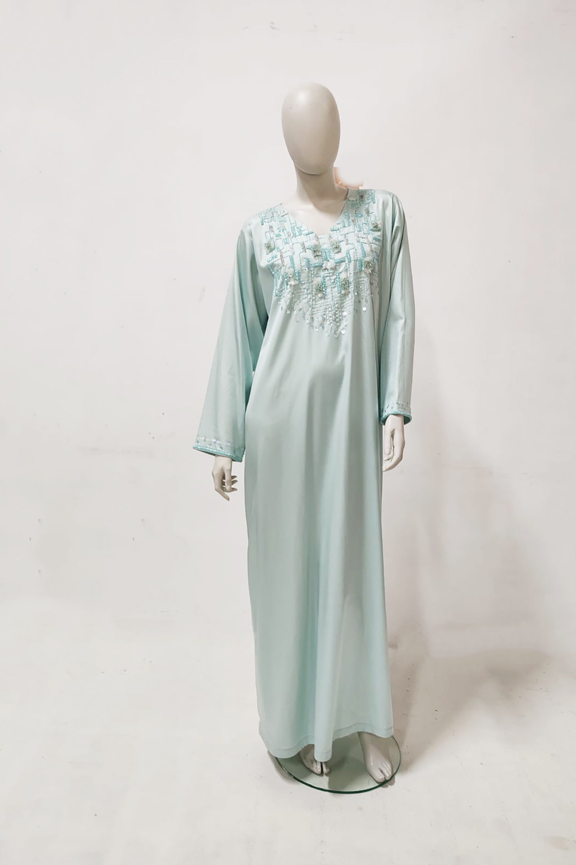 Mint Green Abaya with Embroidery Design