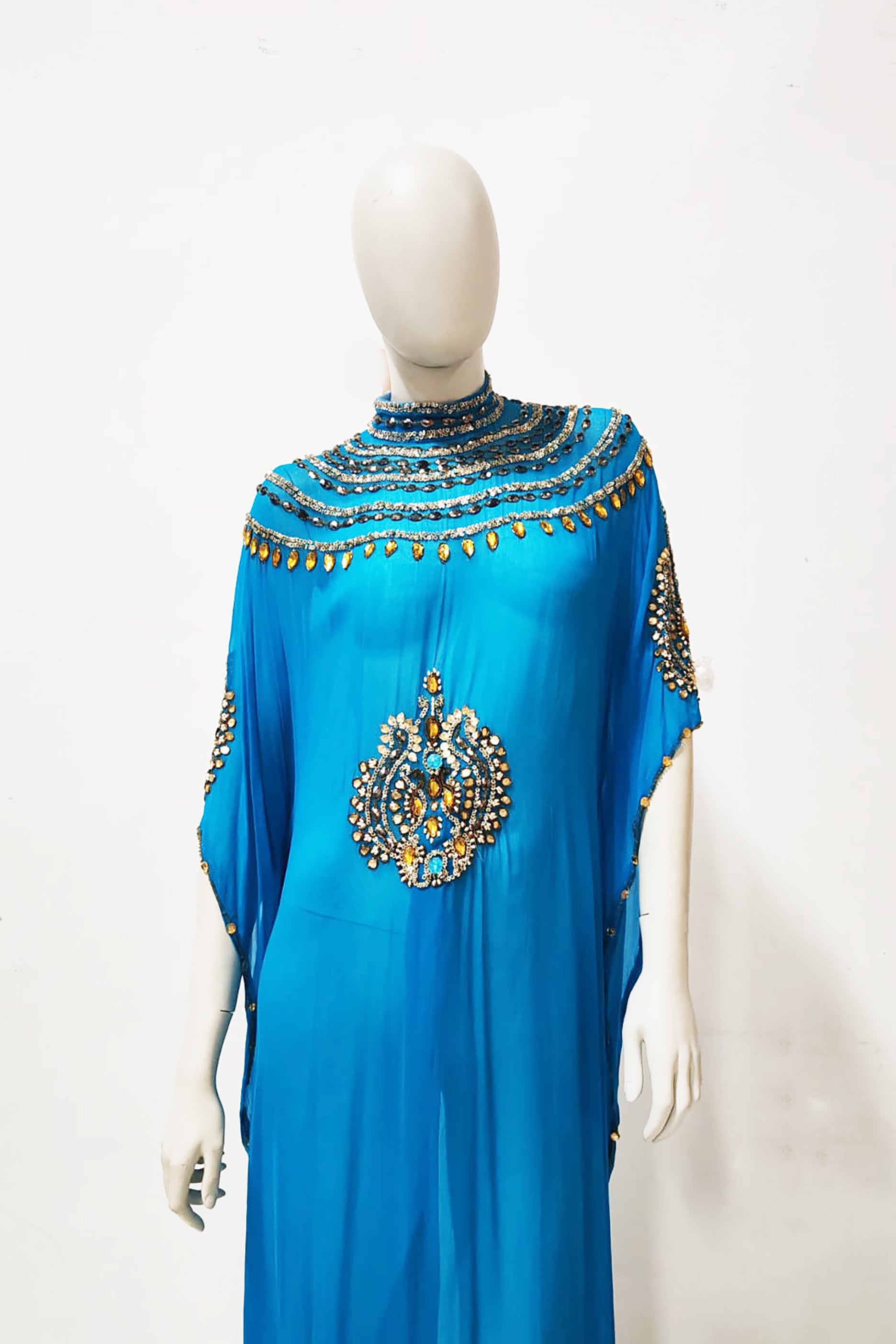 Blue High Neck Jalabiya