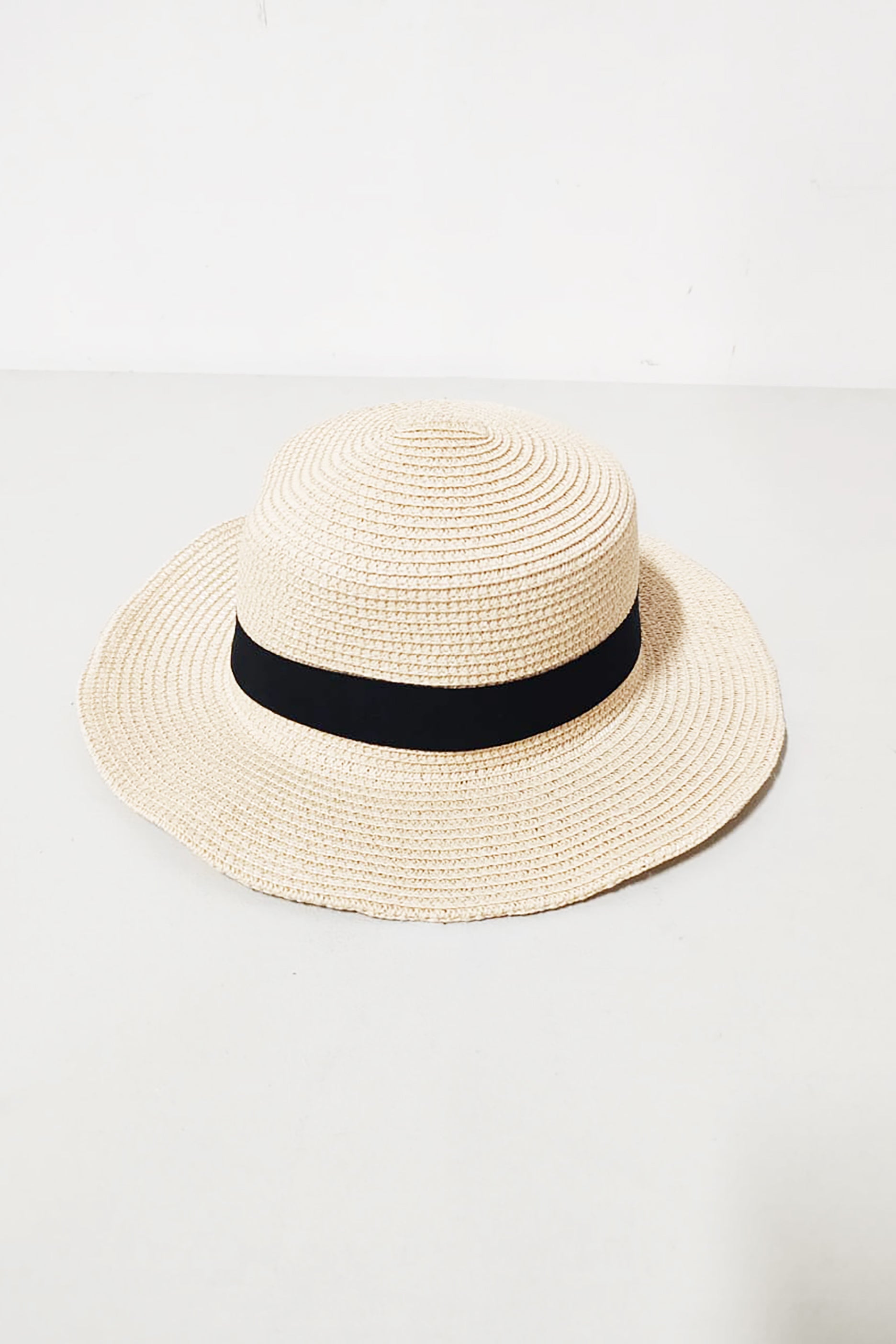 Beige Flat Top Woven Straw Hat