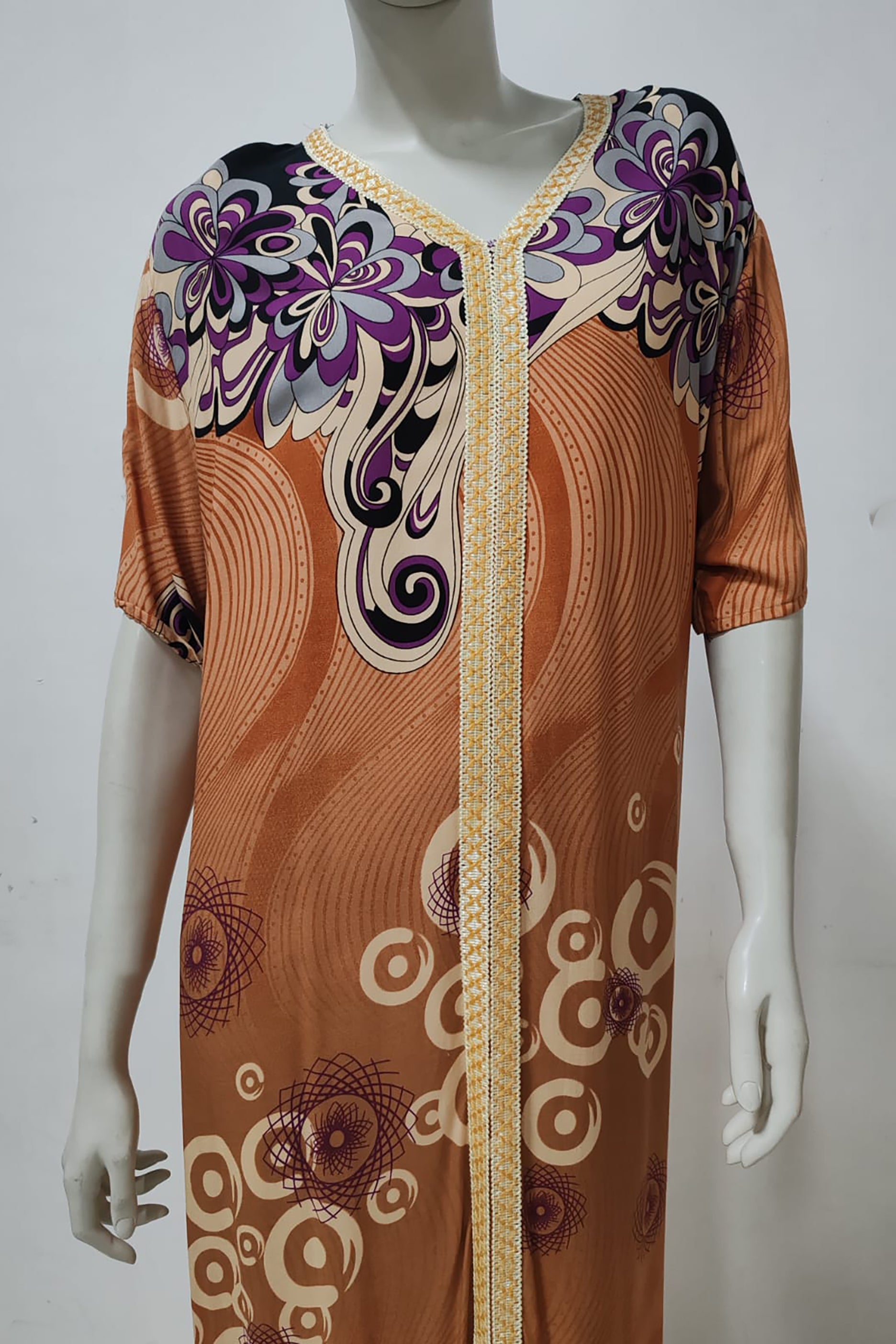 Oversized Brown Printed Jalabiya