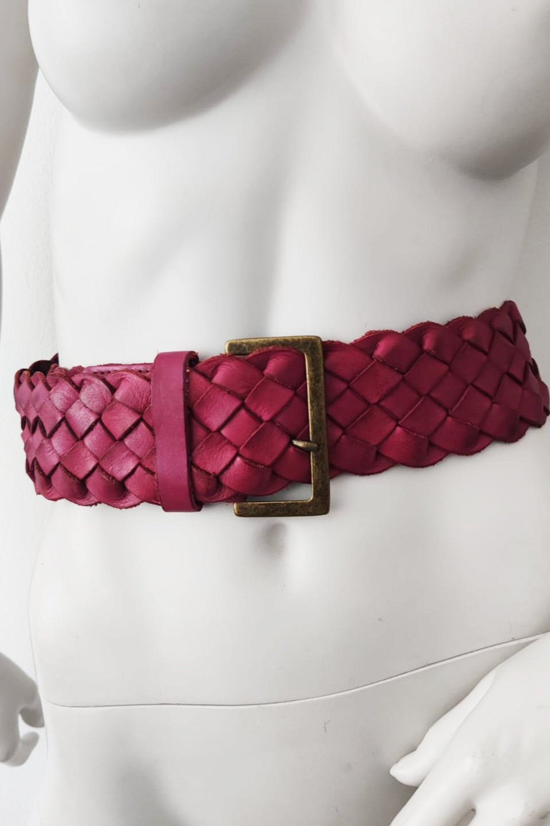 Braided Casual Leather Pink Belt