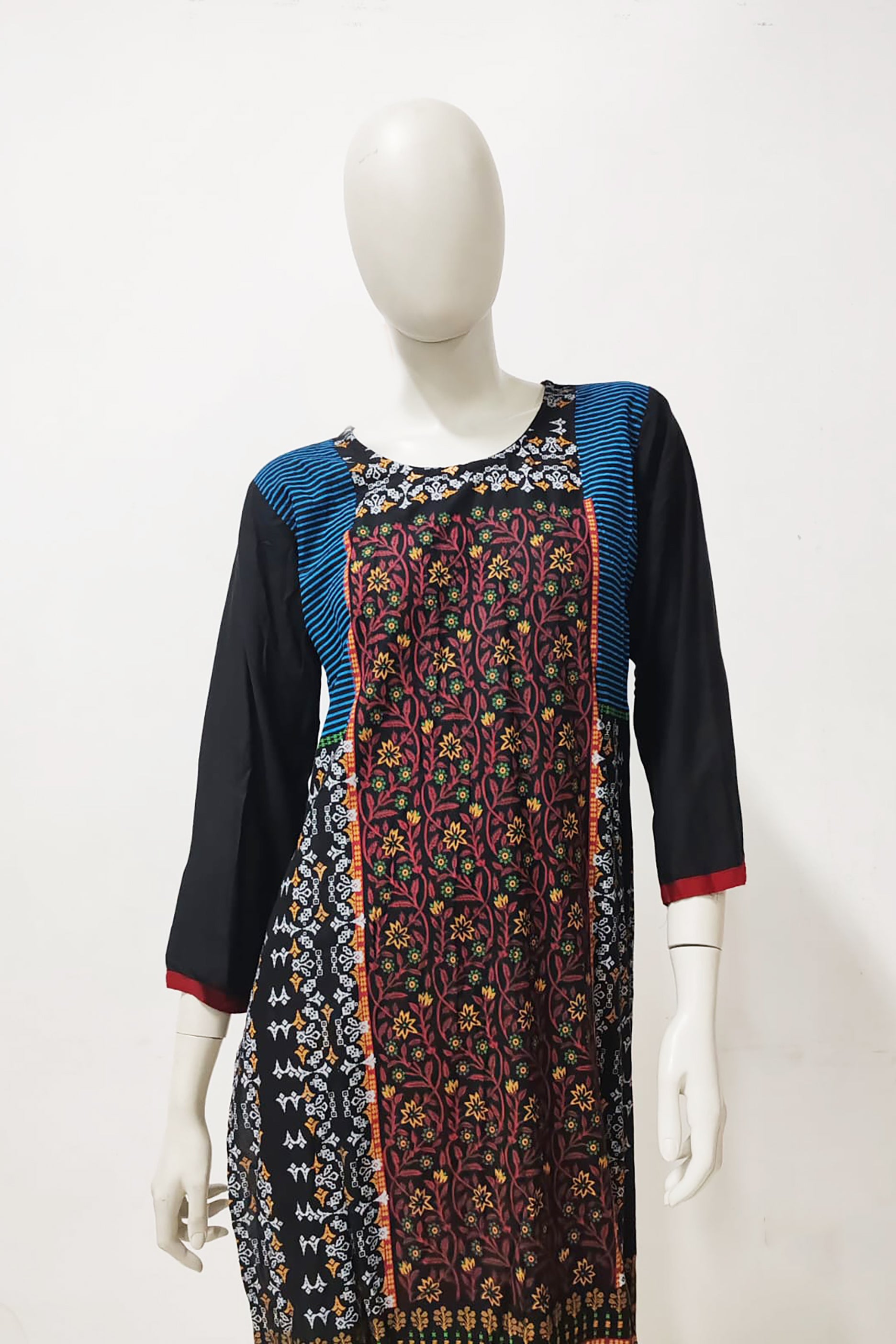 Black Kurta with Printed Floral Design