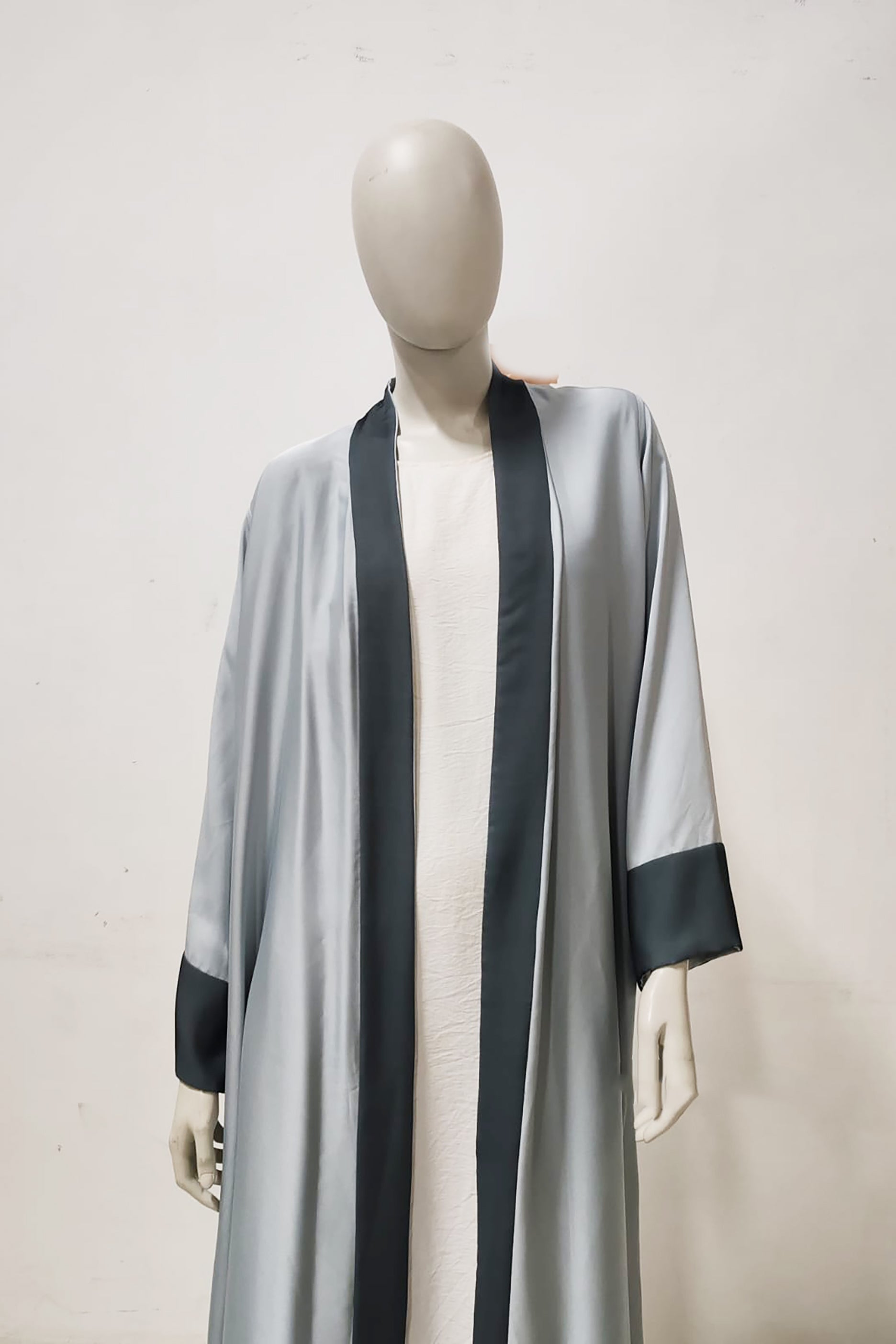 Grey with Dark Green Design Abaya