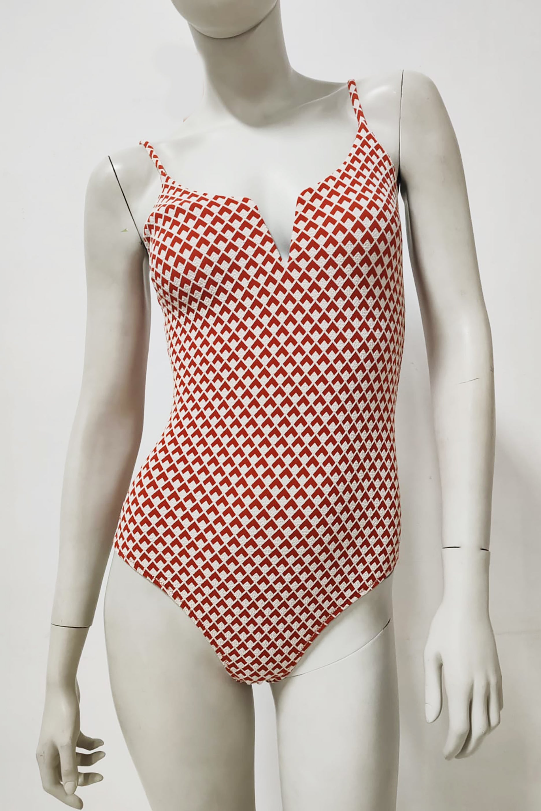 Geometric Jacquard Neckline Swimsuit