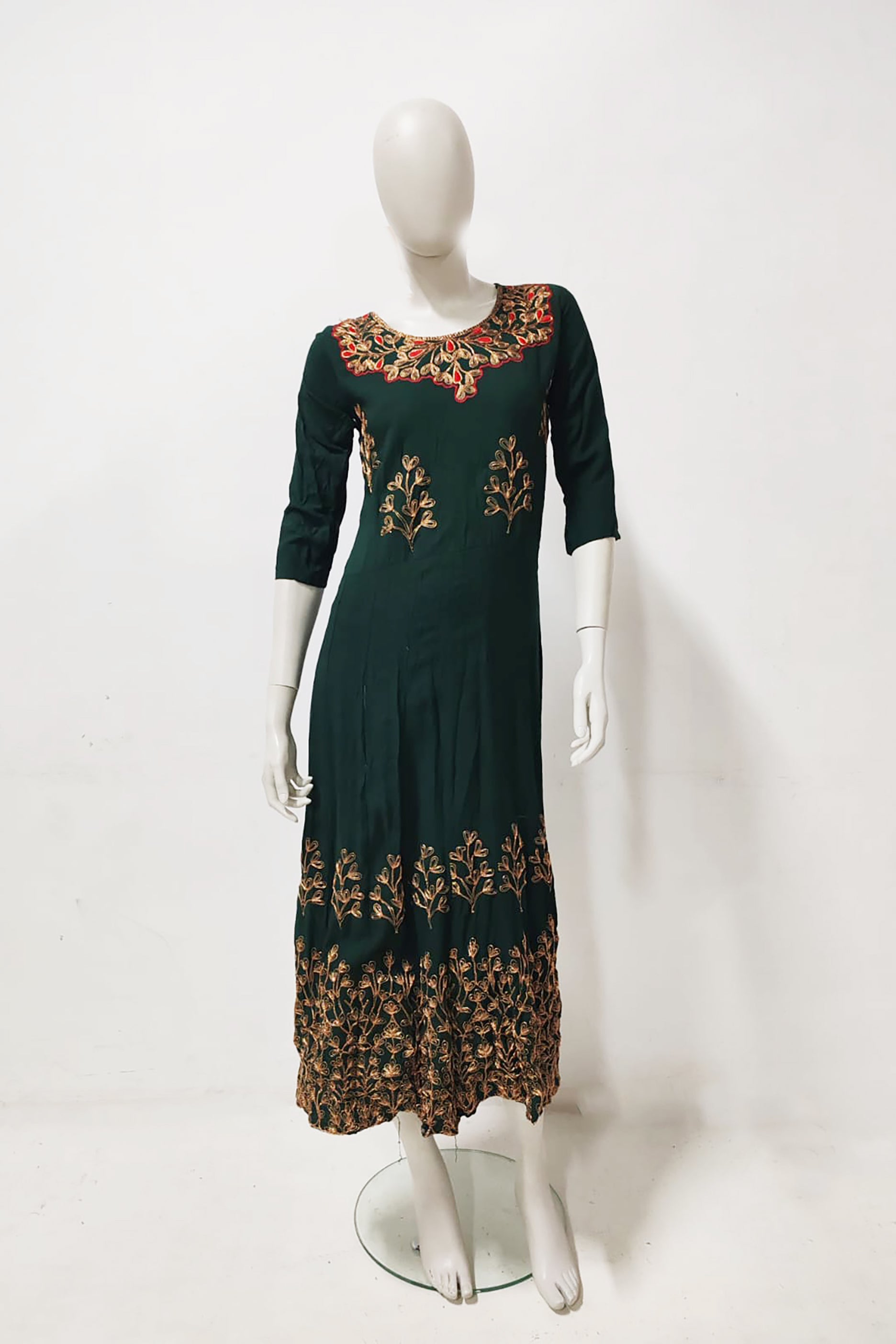 Dark Green Dress with Floral Design