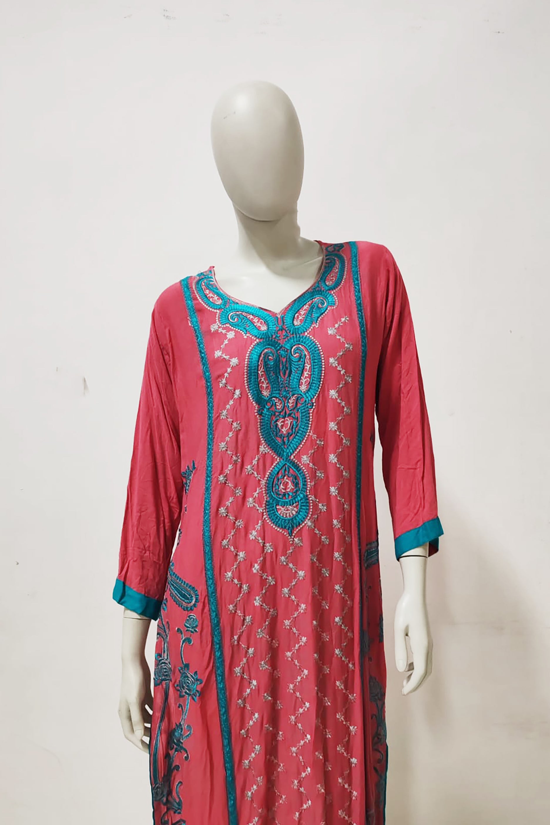 Pink Long Kurta with Embroidery