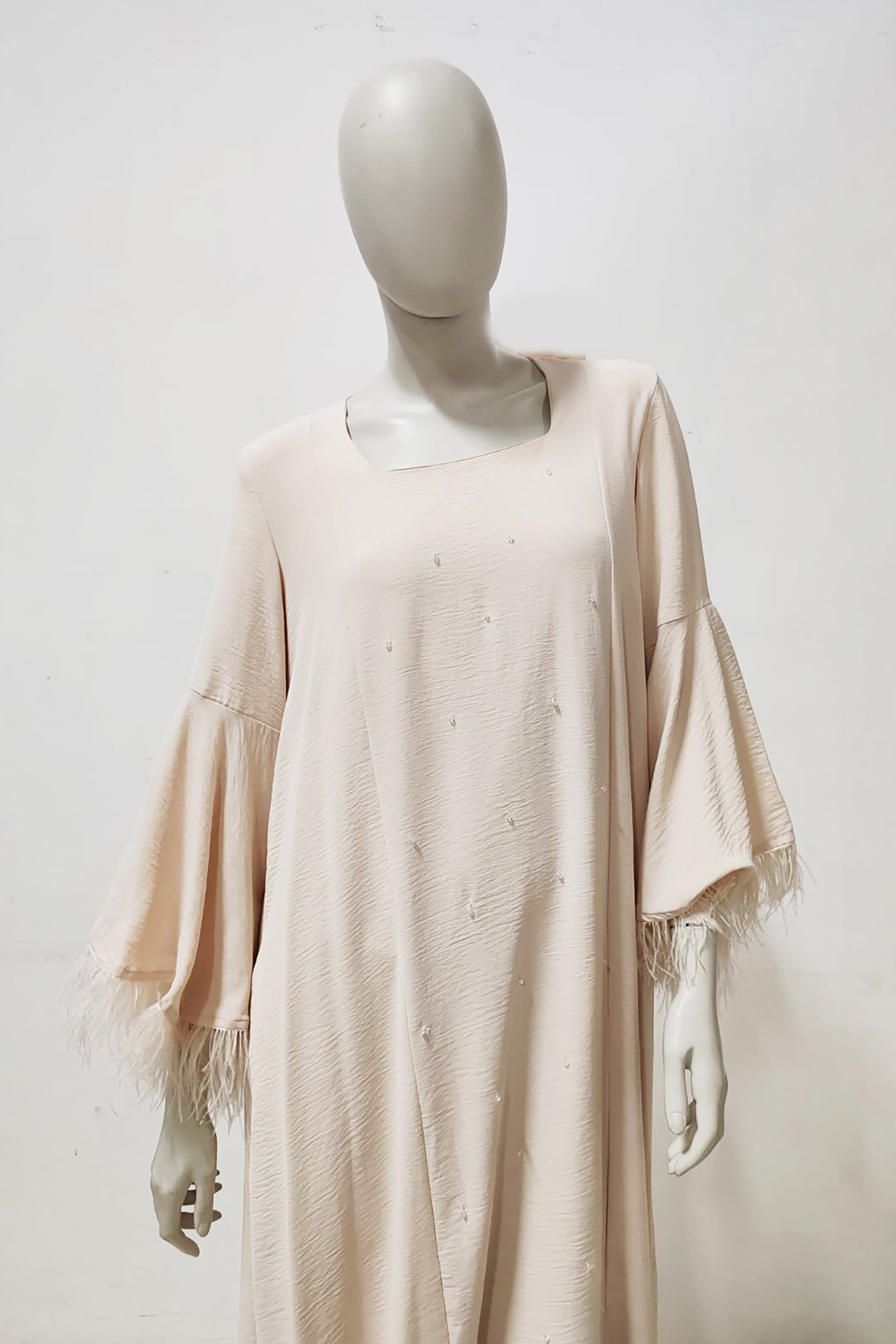 Beige Abaya with Fringe Design