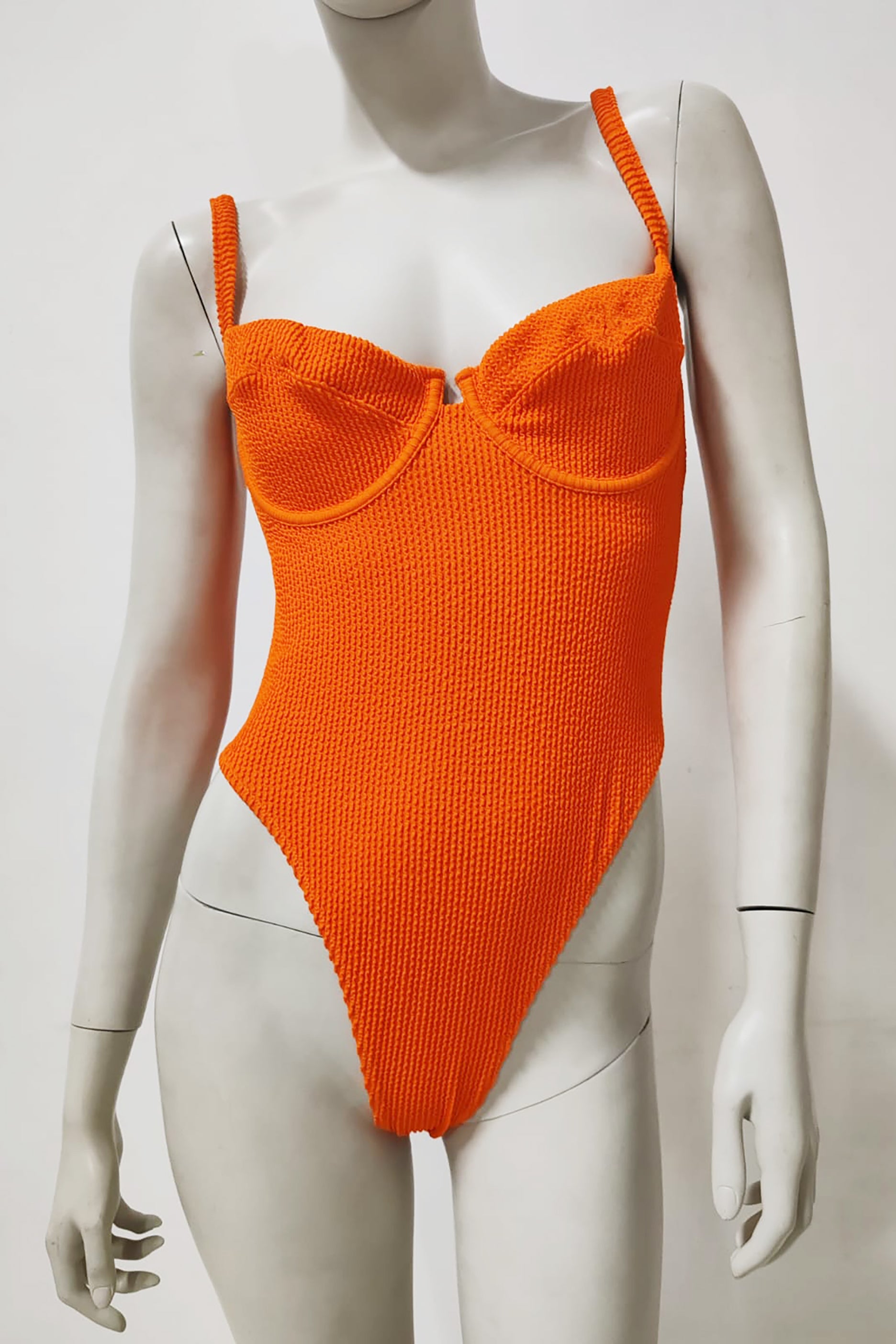 Orange Ruched Cup Swimsuit