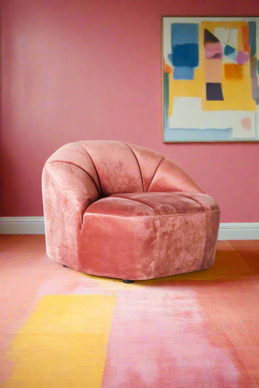 Designer Retro Blush Velvet Armchair (2 pieces available)