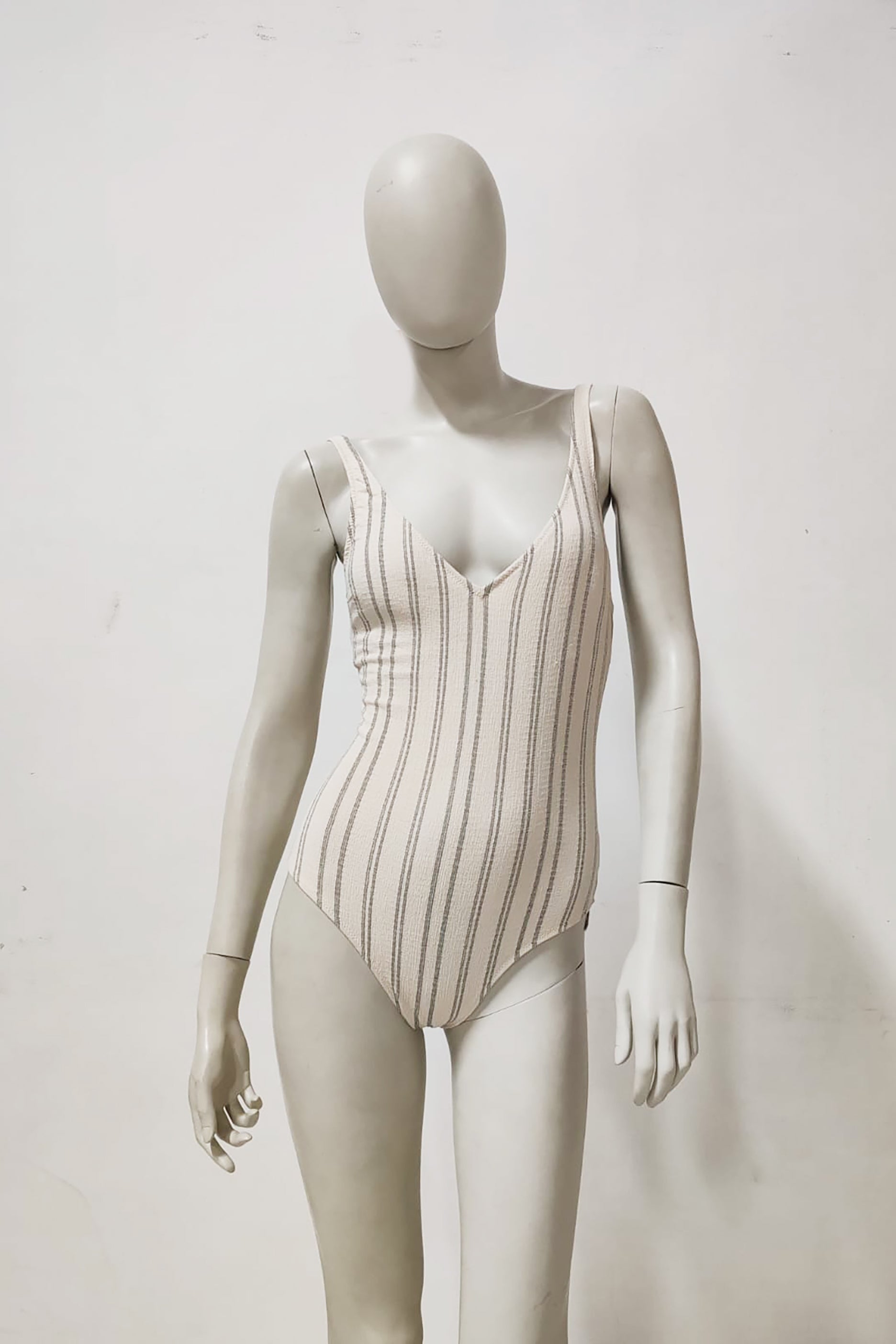 Beige Stripe Swimsuit