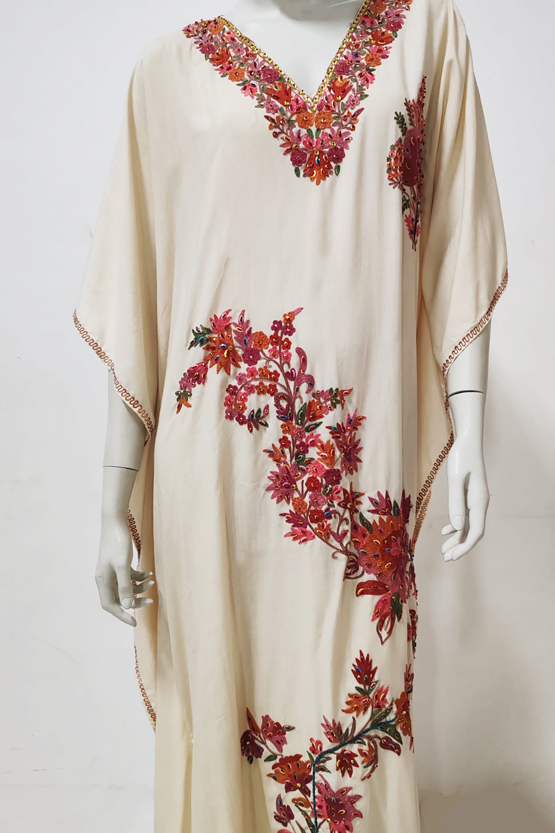 Beige and Red Embroidery Jalabiya