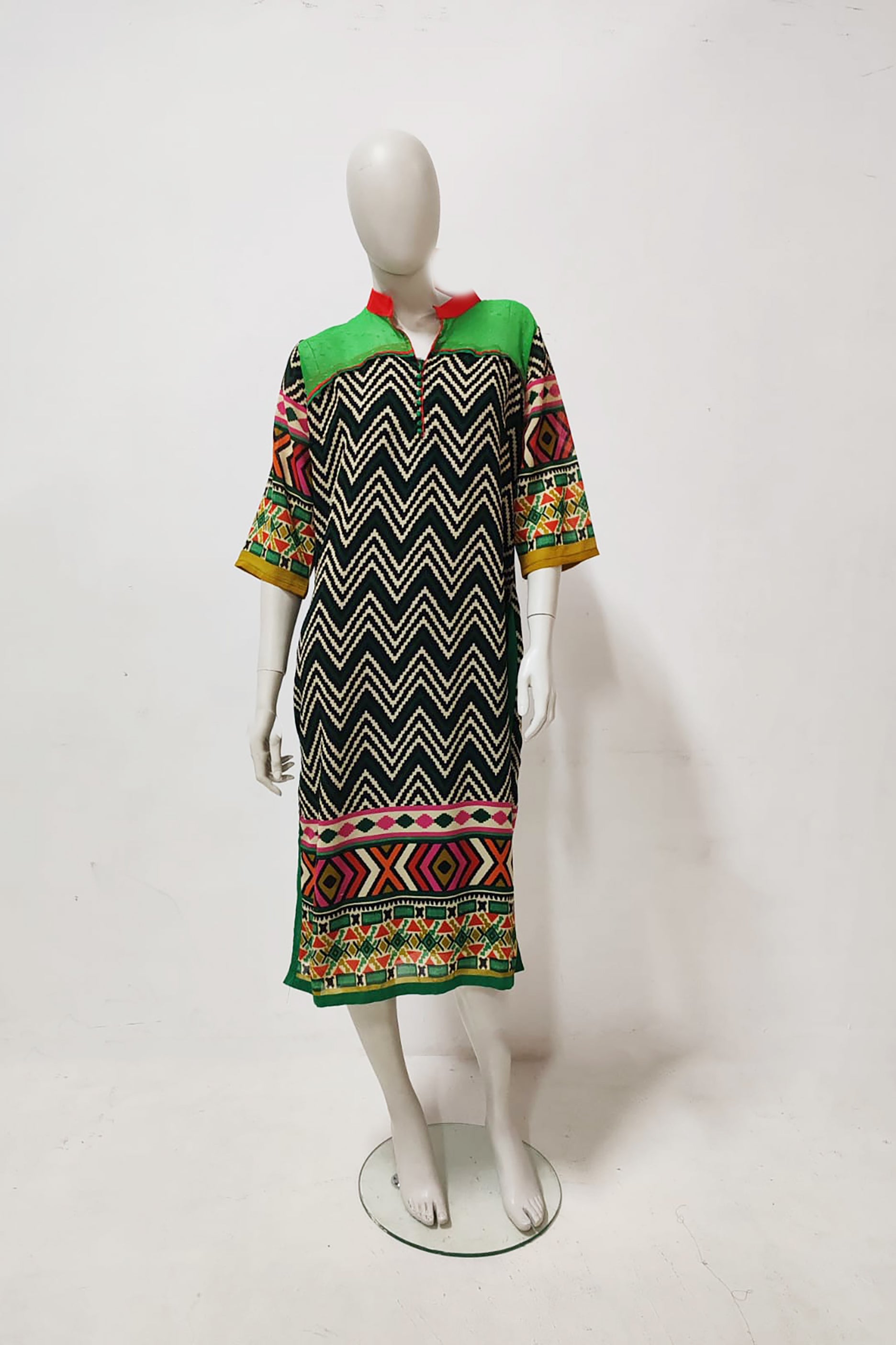 Black and Green Printed Long Kurta