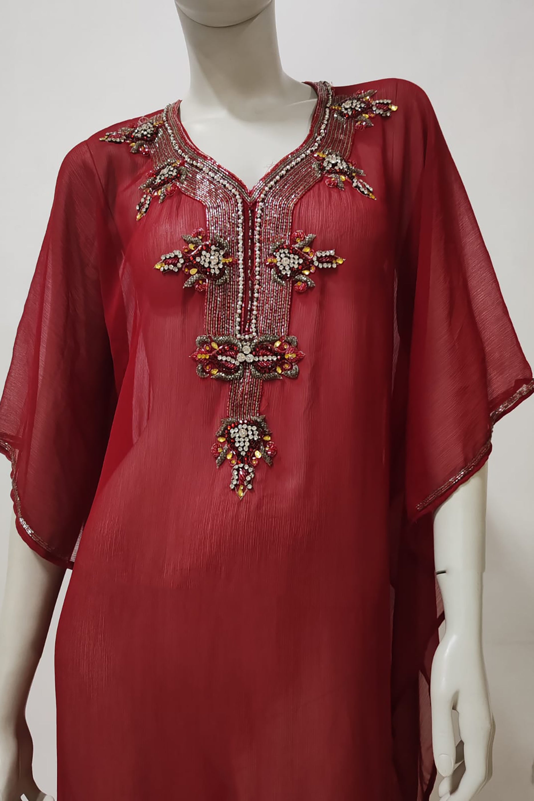 Maroon Jalabiya with Embroidery