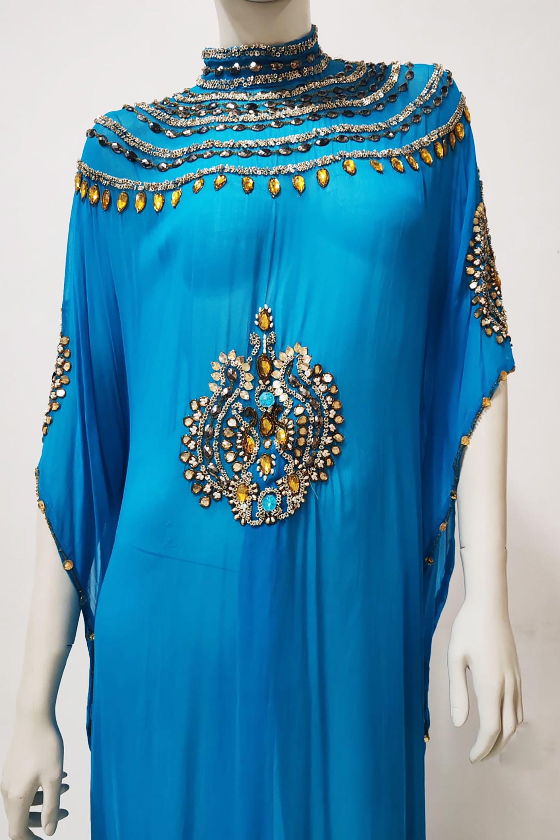 Blue High Neck Jalabiya