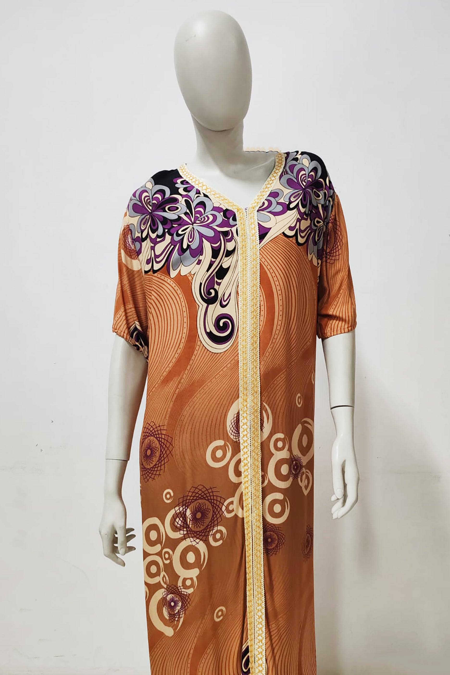 Oversized Brown Printed Jalabiya