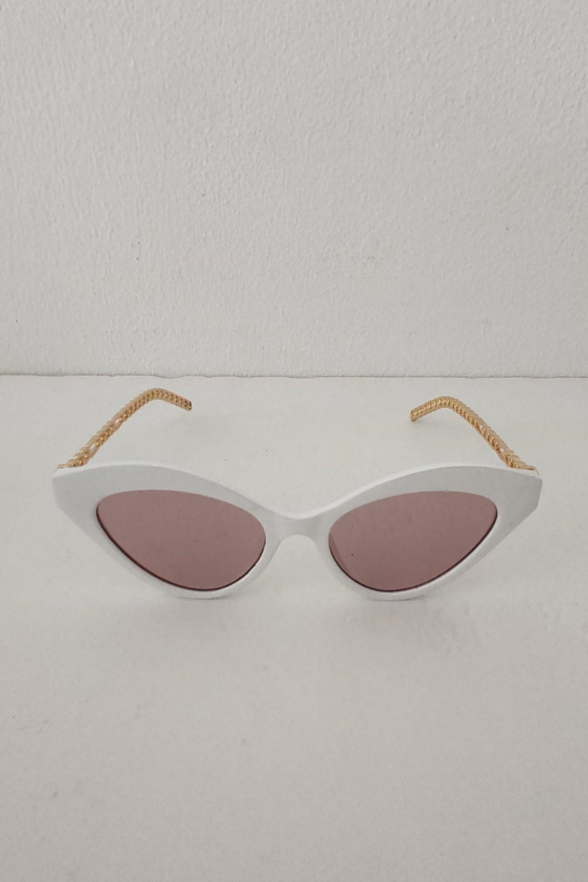 White Frame Cat Eye Sunglasses with Pink Lens