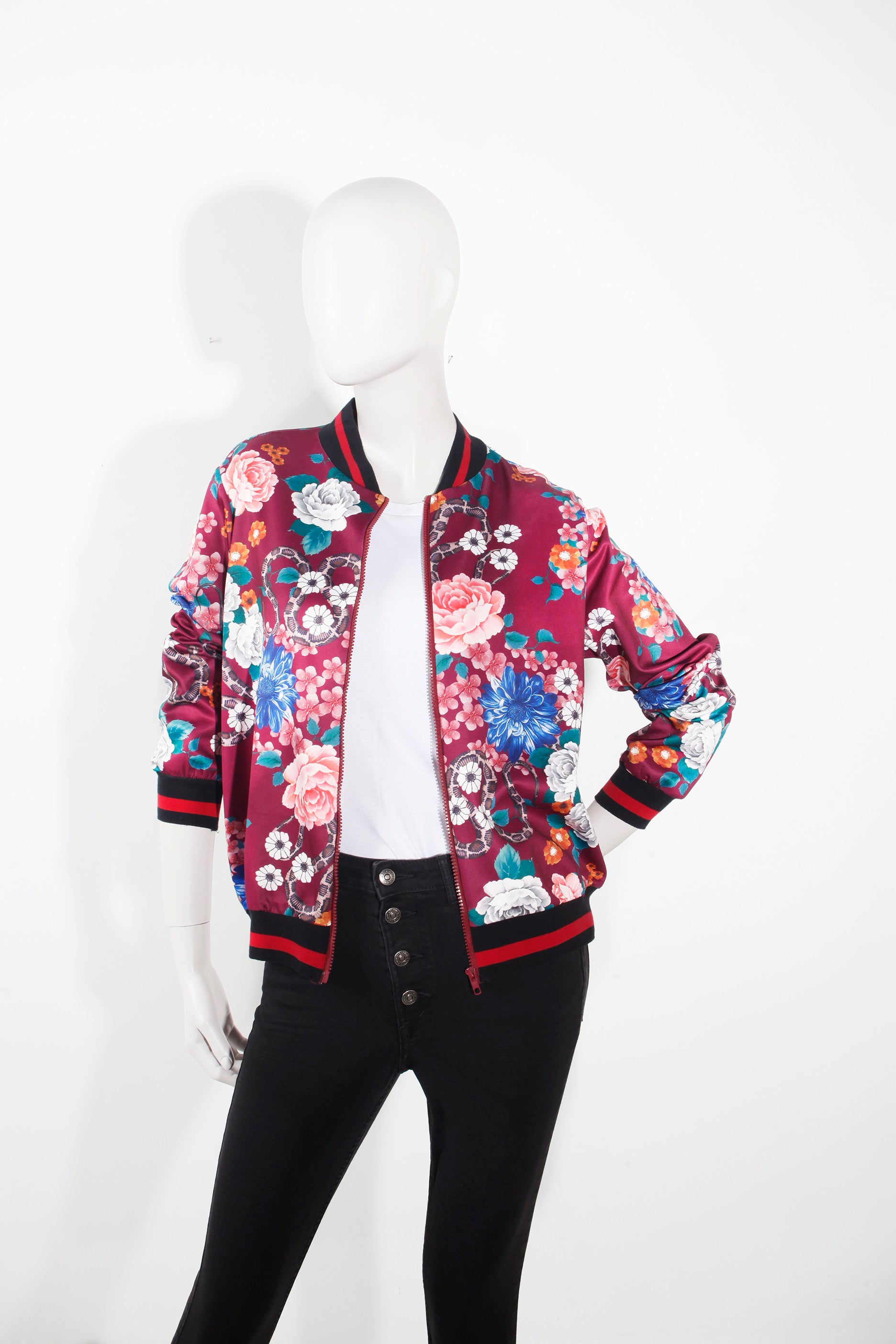 Red Floral Bomber Jacket