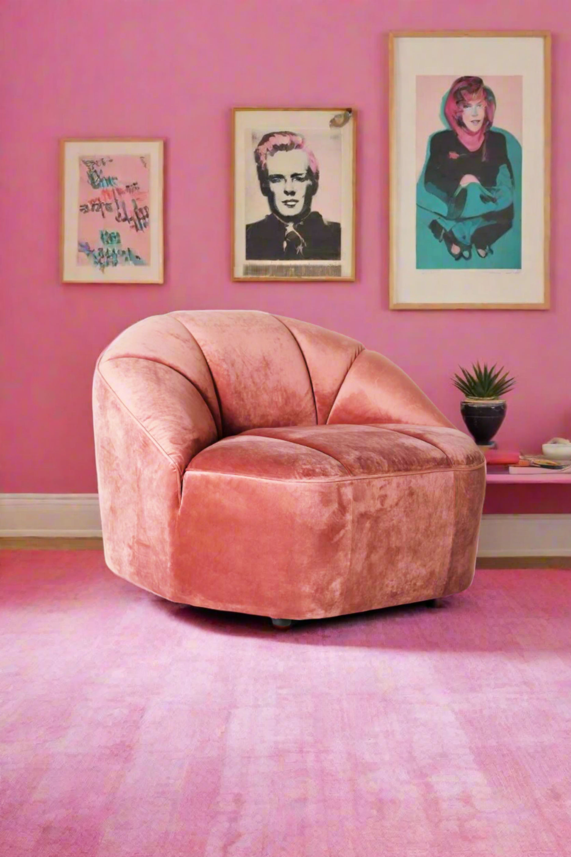 Designer Retro Blush Velvet Armchair (2 pieces available)