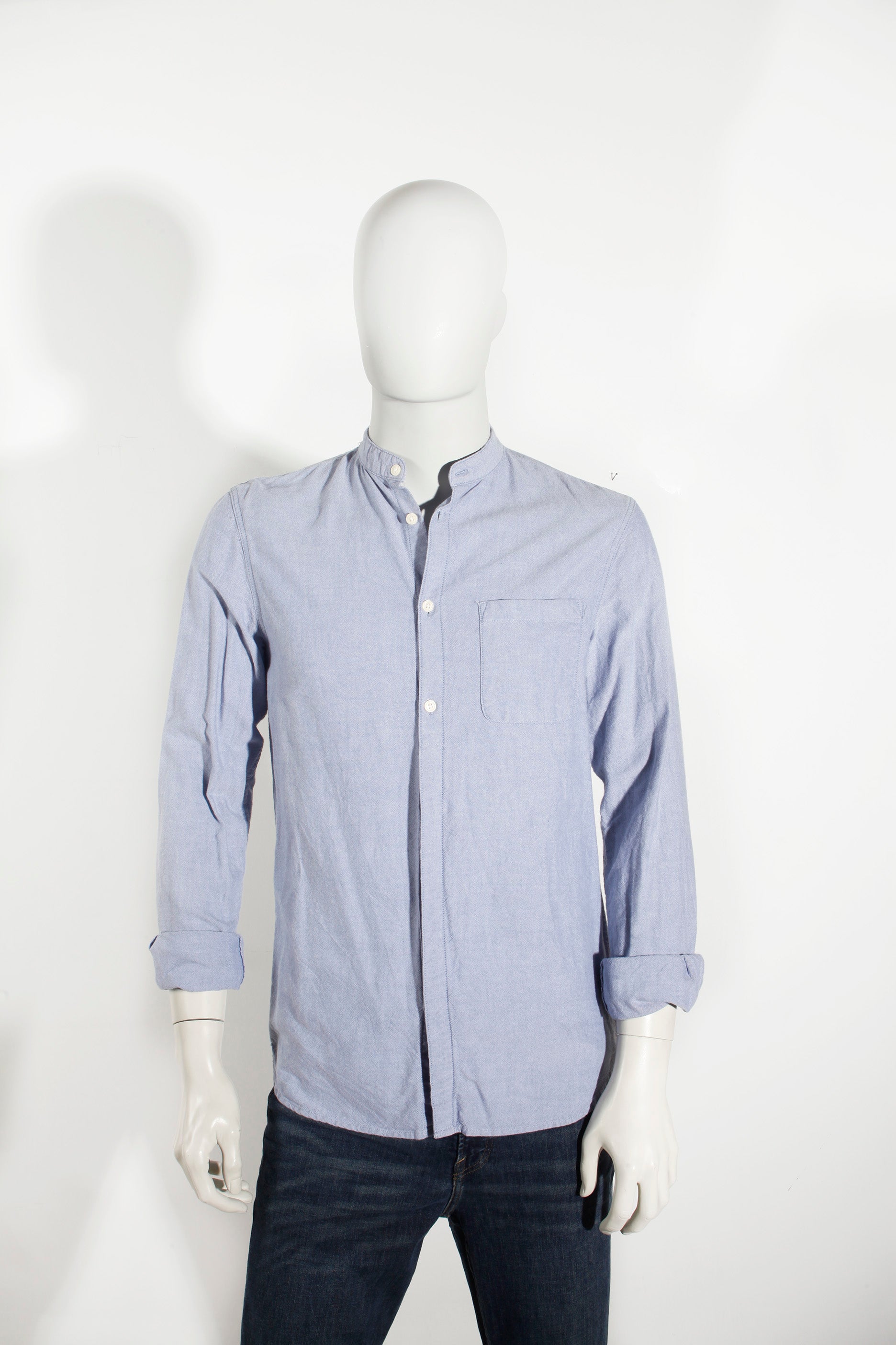 Mens Blue Shirt with Chinese Collar (Medium)