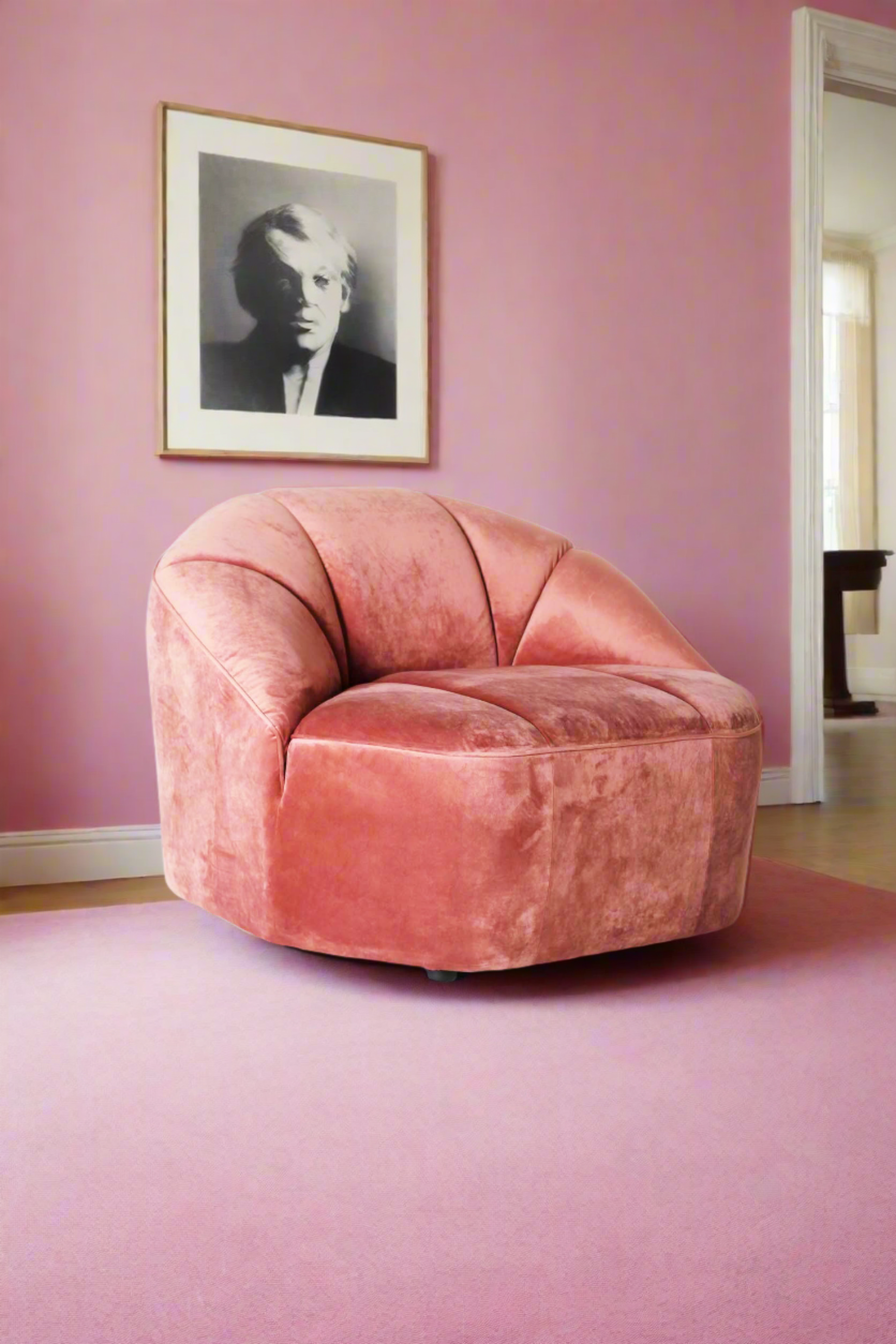 Designer Retro Blush Velvet Armchair (2 pieces available)