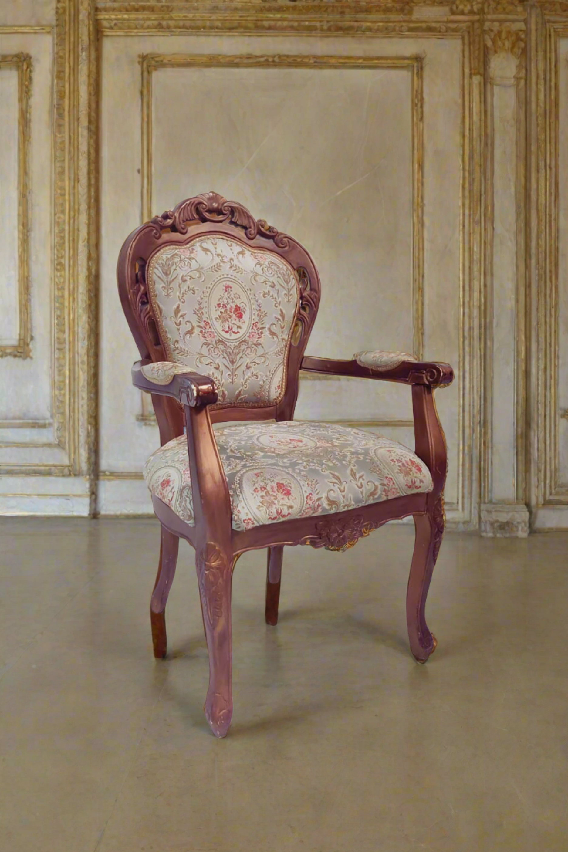 Wooden Baroque Style Jacquard Chair (1 piece available)