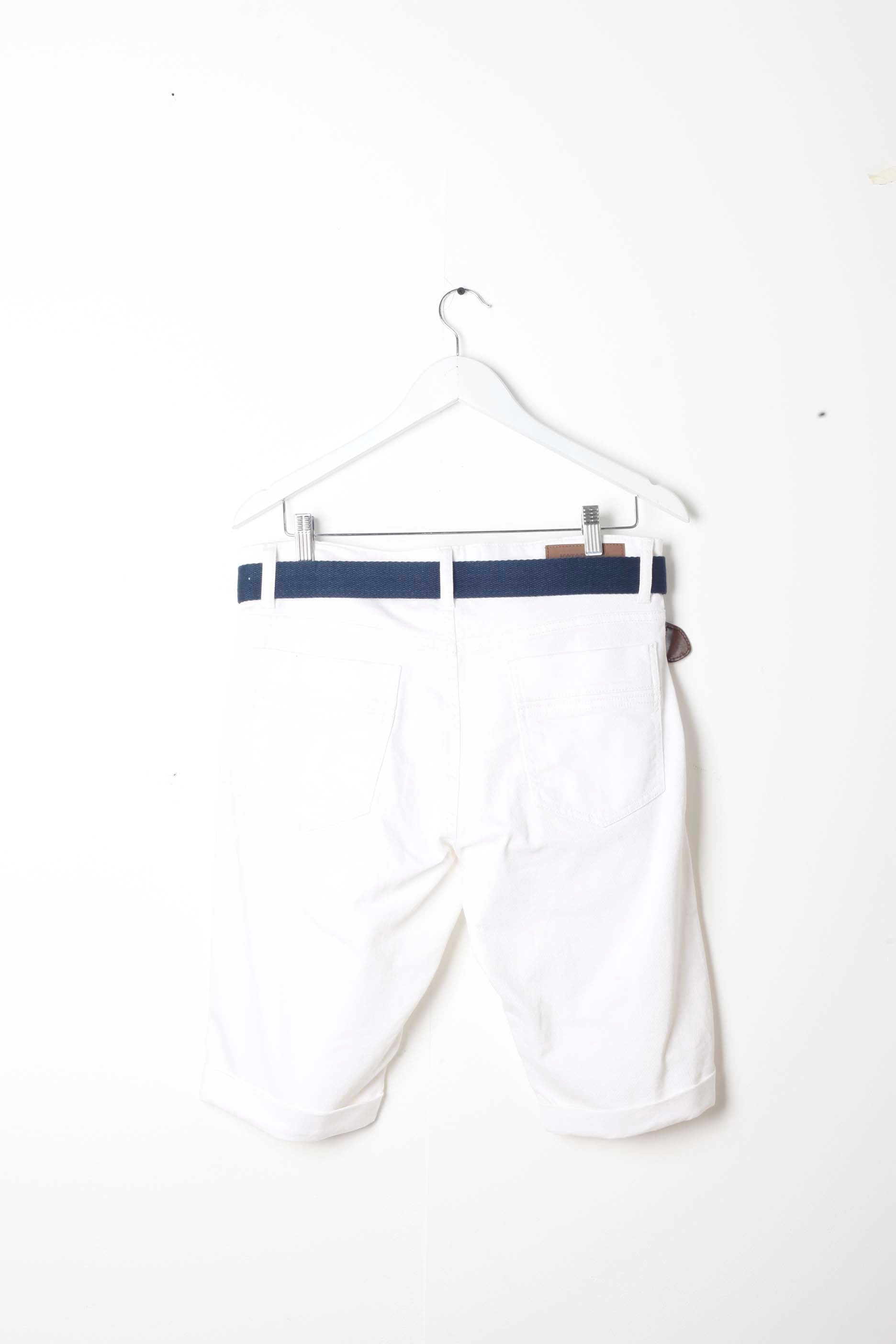 Mens White Denim Chino Shorts with Fabric Belt