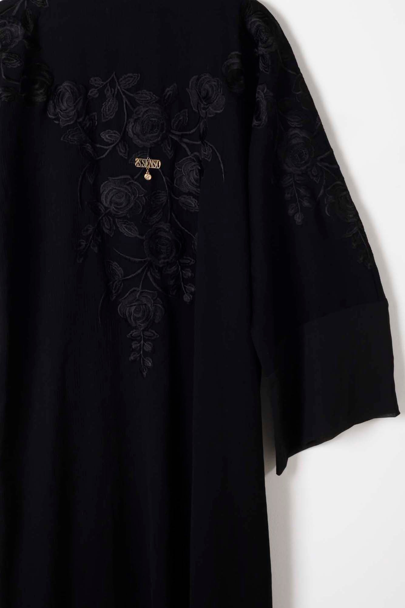 Black Abaya with Black Floral Embroidery