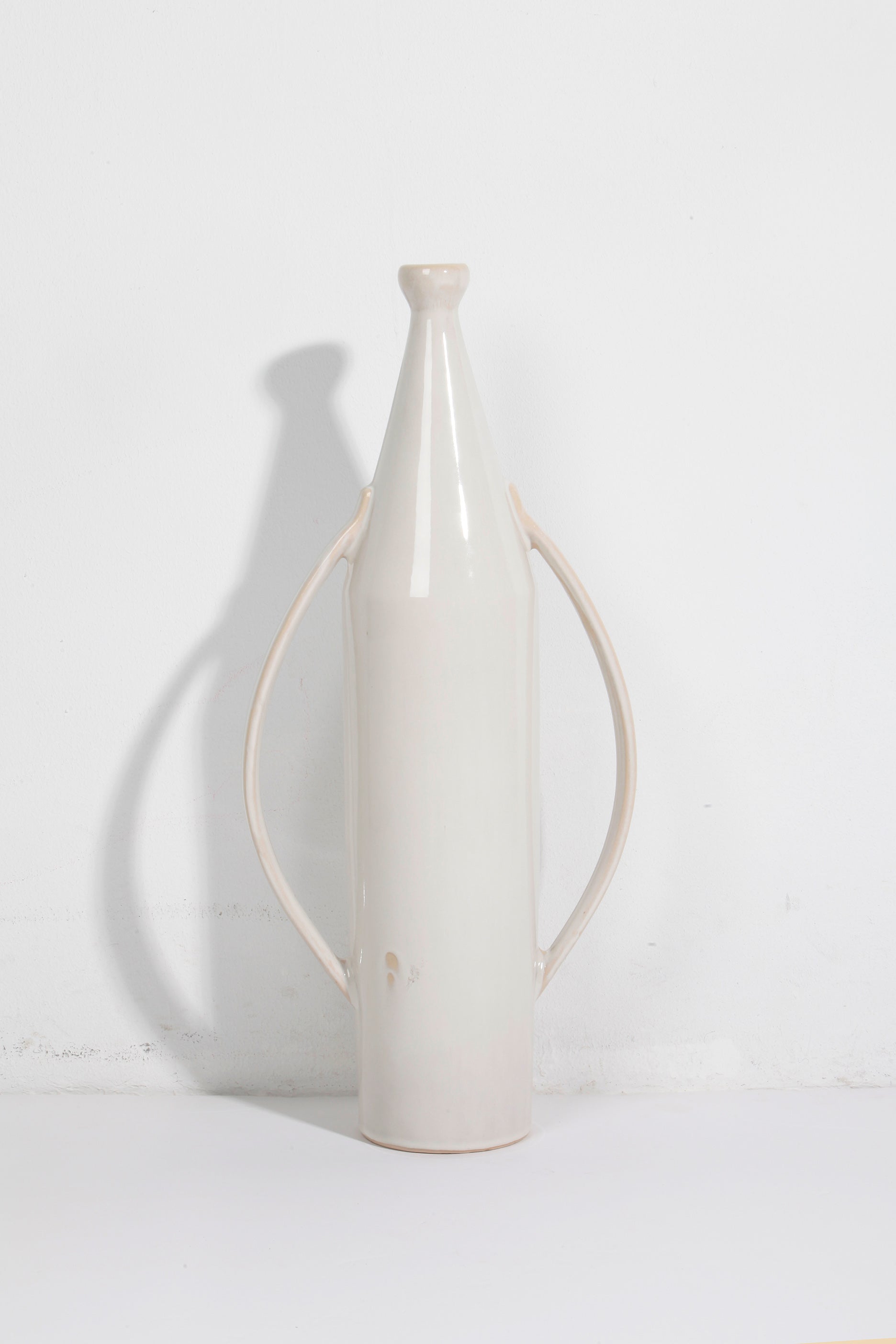 White Ceramic Earthenware Bottle Vase with Handles (Height 55cm)