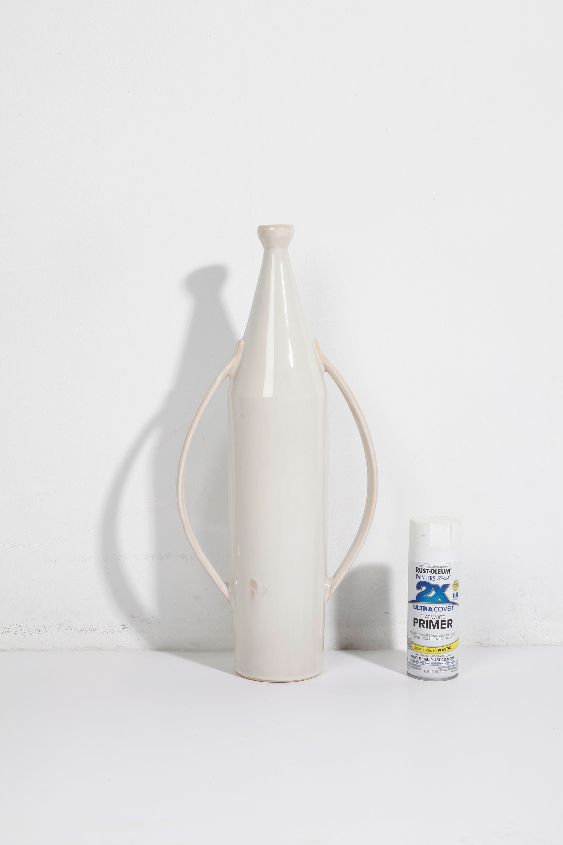 White Ceramic Earthenware Bottle Vase with Handles (Height 55cm)