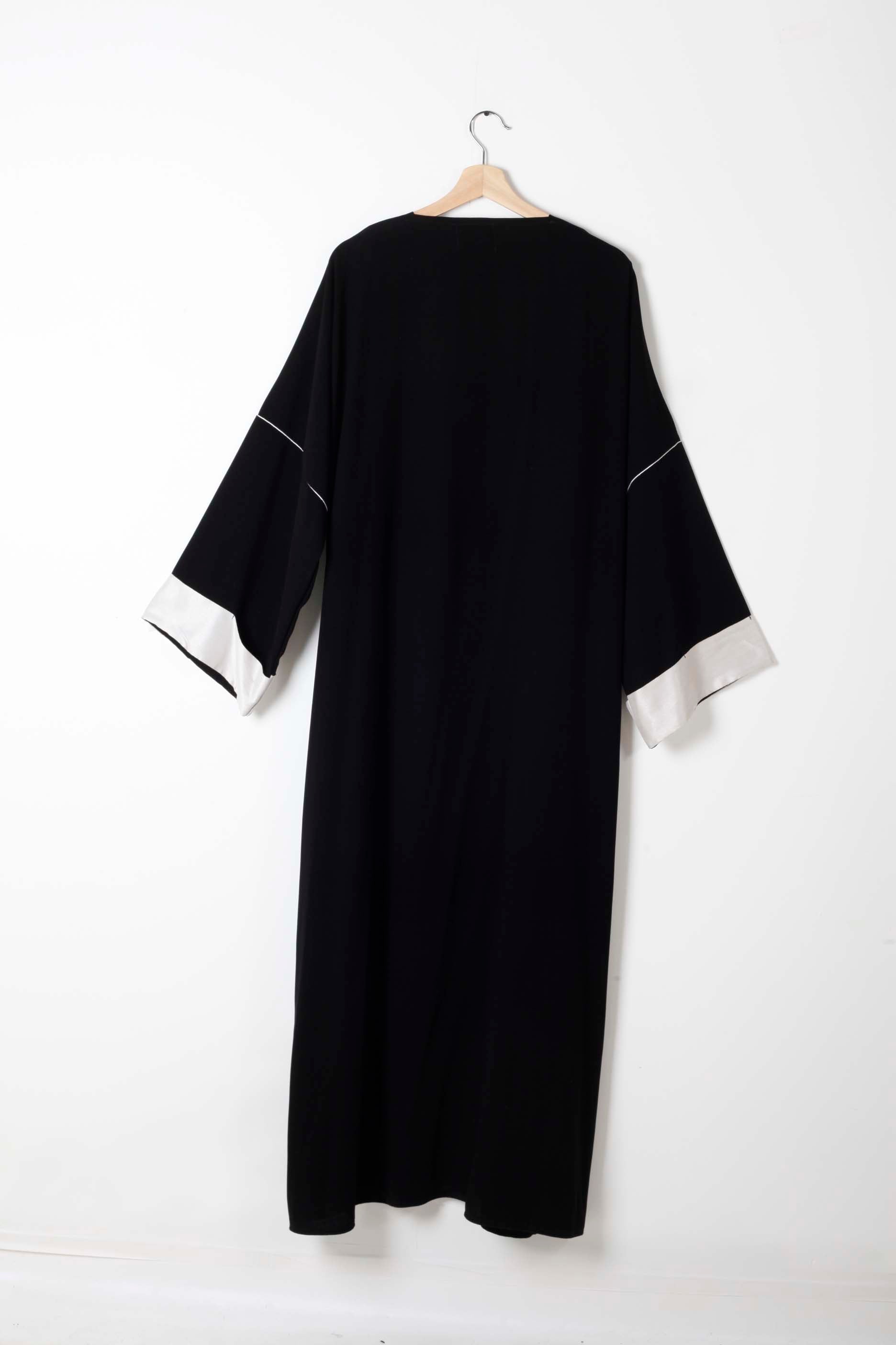 Black Abaya with White Cuffs and Silver Beading