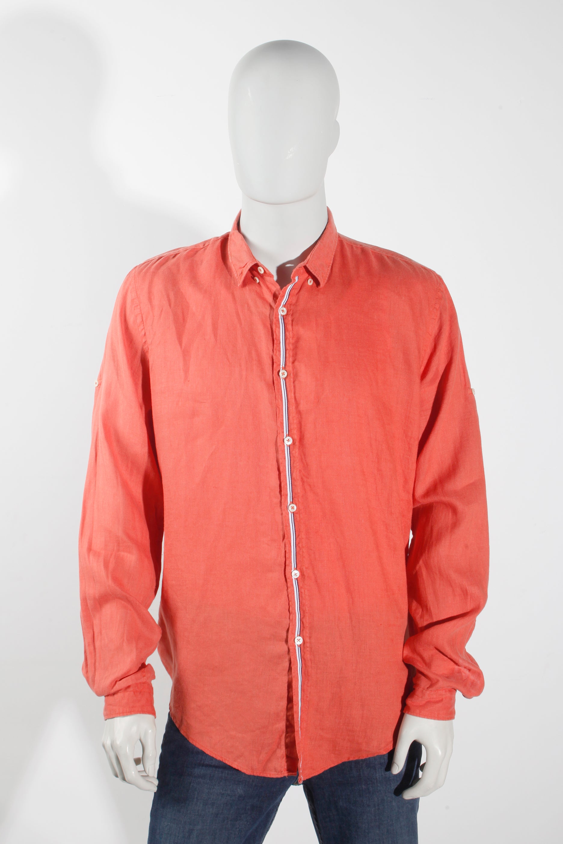 Zara Men's Orange Linen Shirt (XLarge)