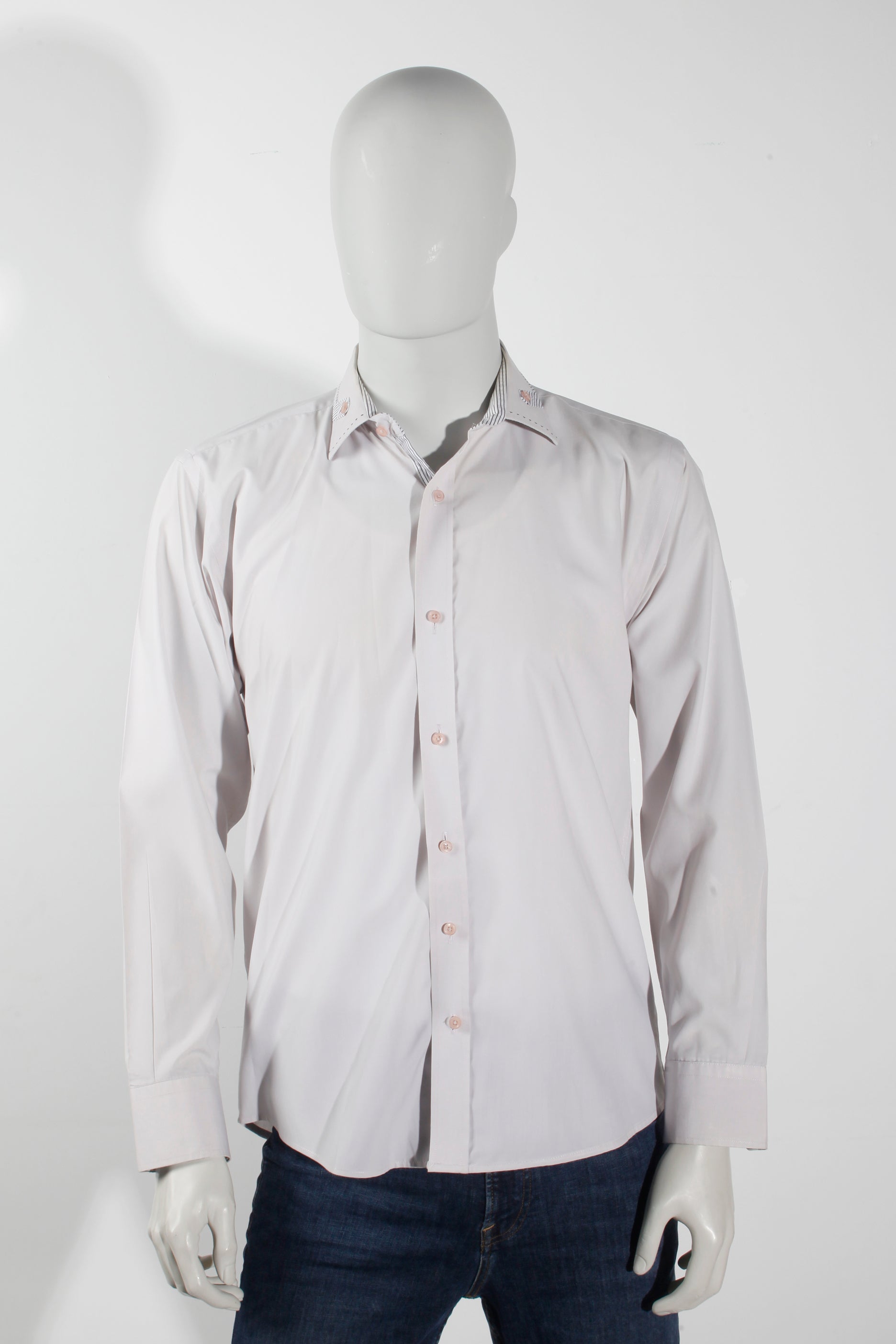 Men's Grey Shirt with Striped Collar Detail (Medium)