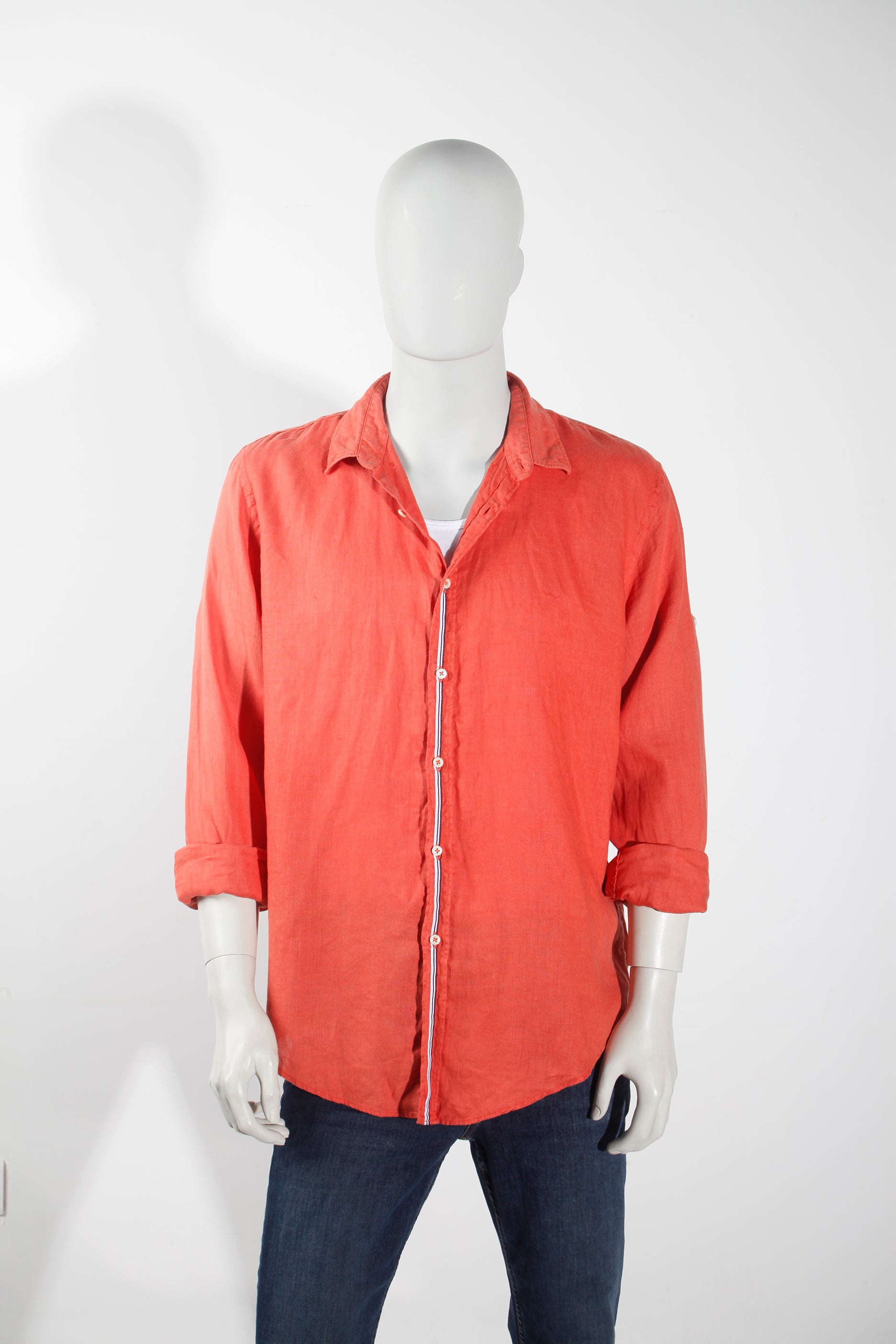 Zara Men's Orange Linen Shirt (XLarge)
